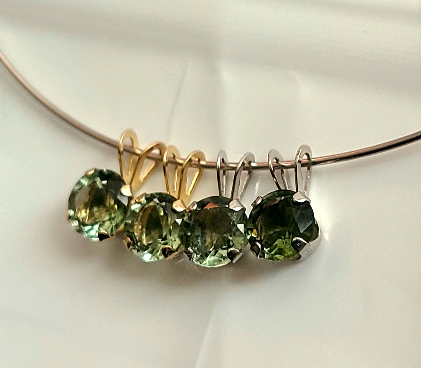 14K Solid Two-Tone White or Yellow Gold Minimalist Moldavite Pendant