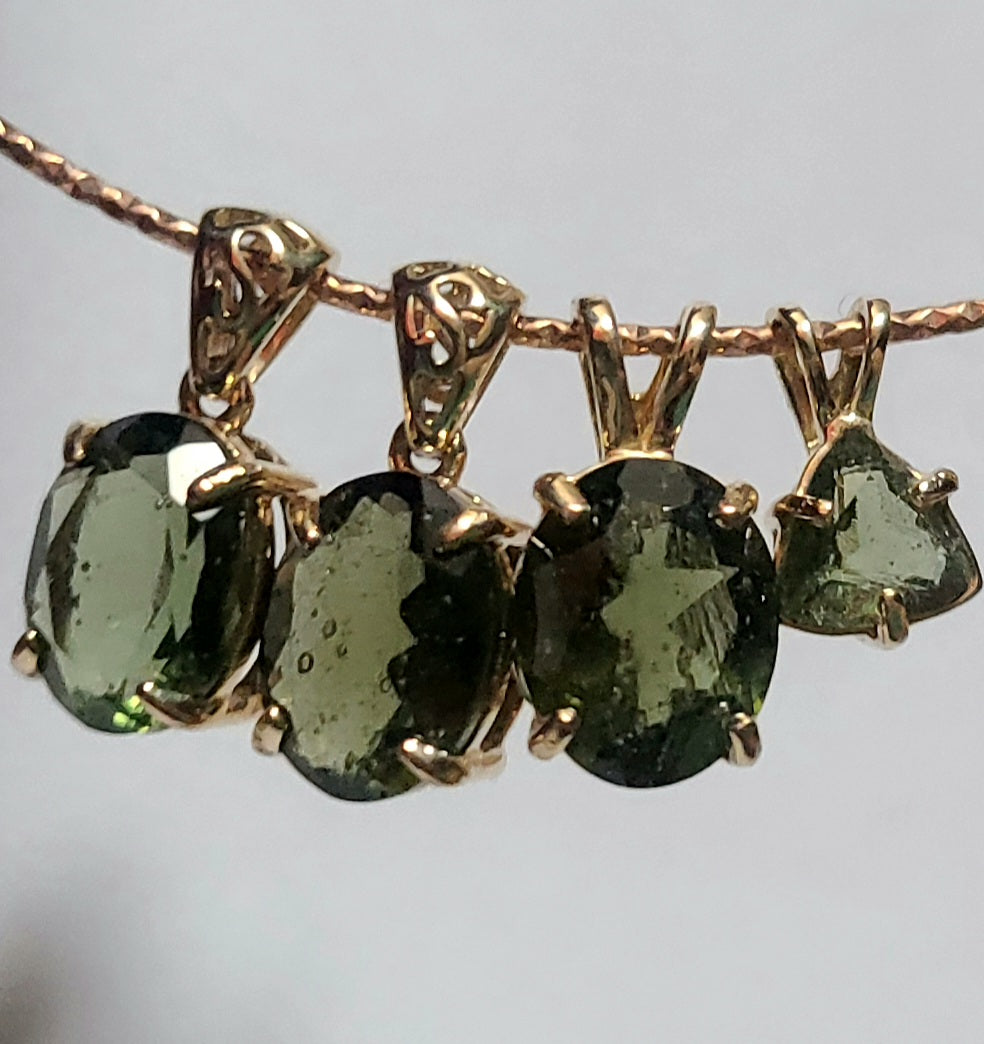Genuine Trillion Moldavite Pendant in Solid 14K Gold