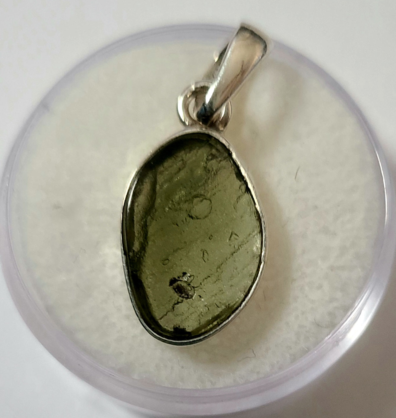 Oval Polished Moldavite Pendant in Sterling Silver