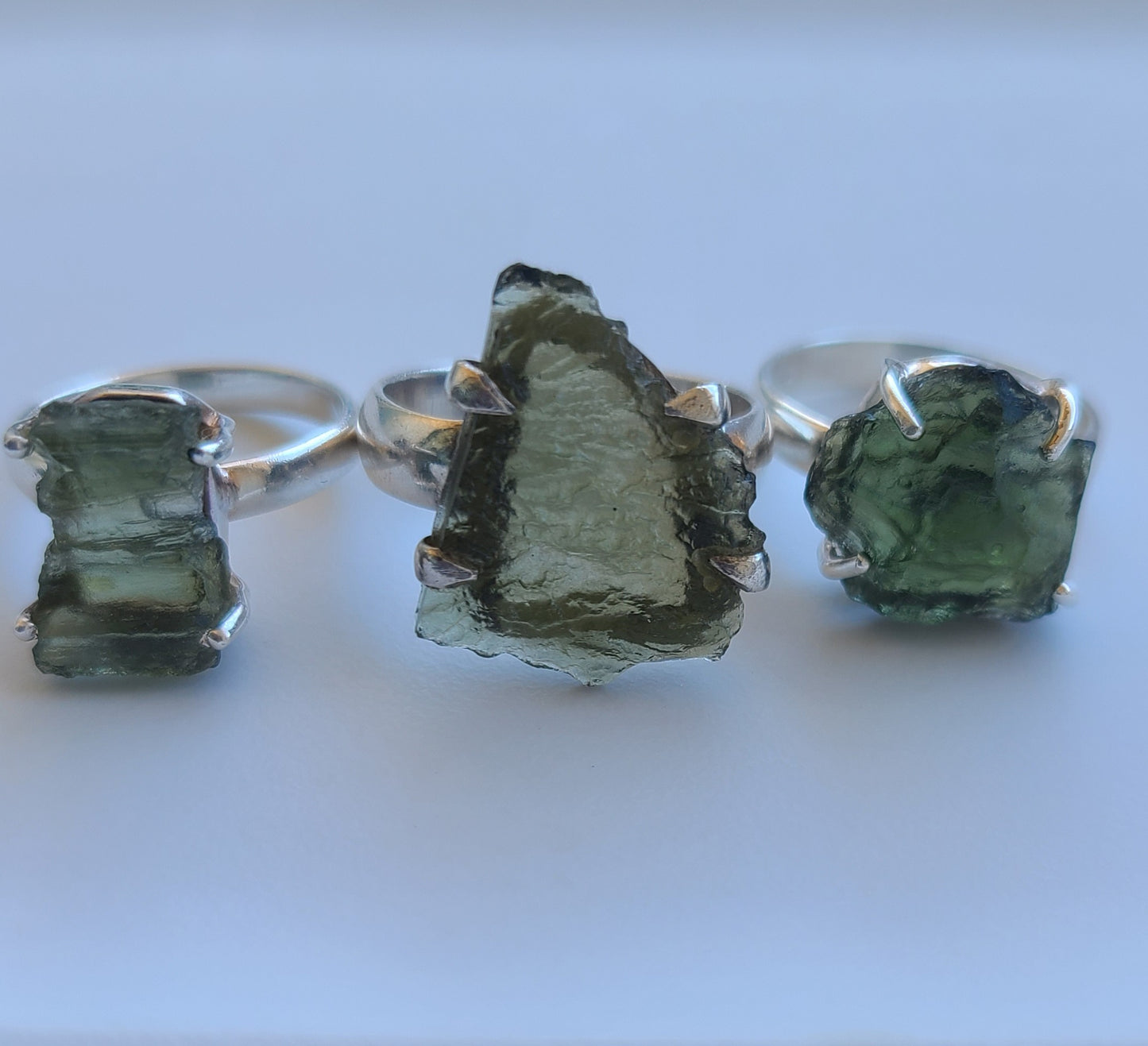 Authentic Rough Moldavite Ring in Sterling Silver (Size 6 US)