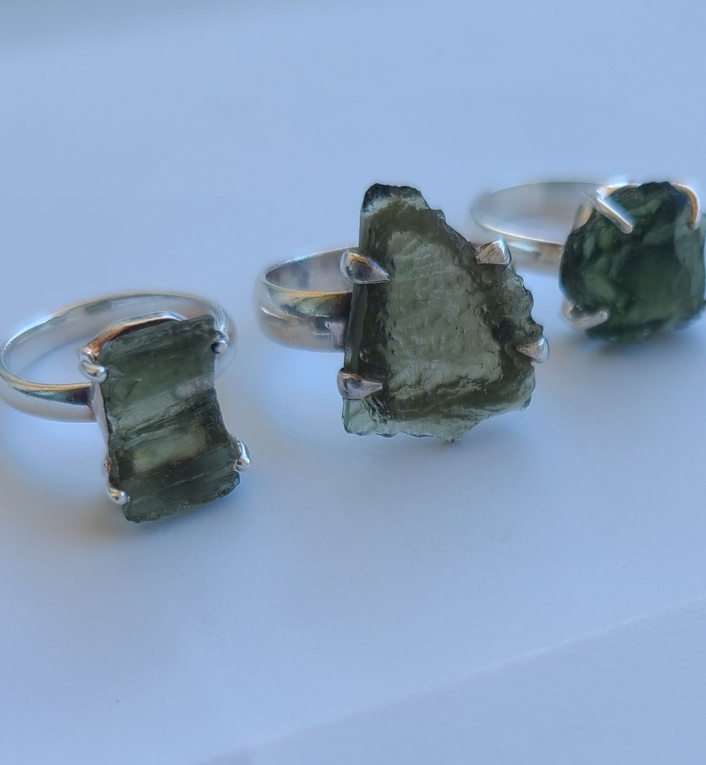 Authentic Rough Moldavite Ring in Sterling Silver (Size 6 US)