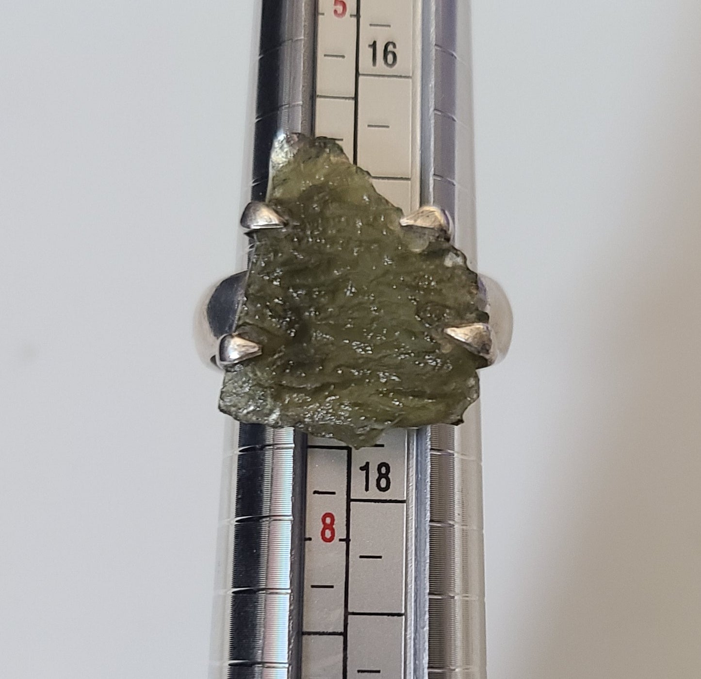 Triangular Rough Authentic Moldavite Ring in Sterling Silver