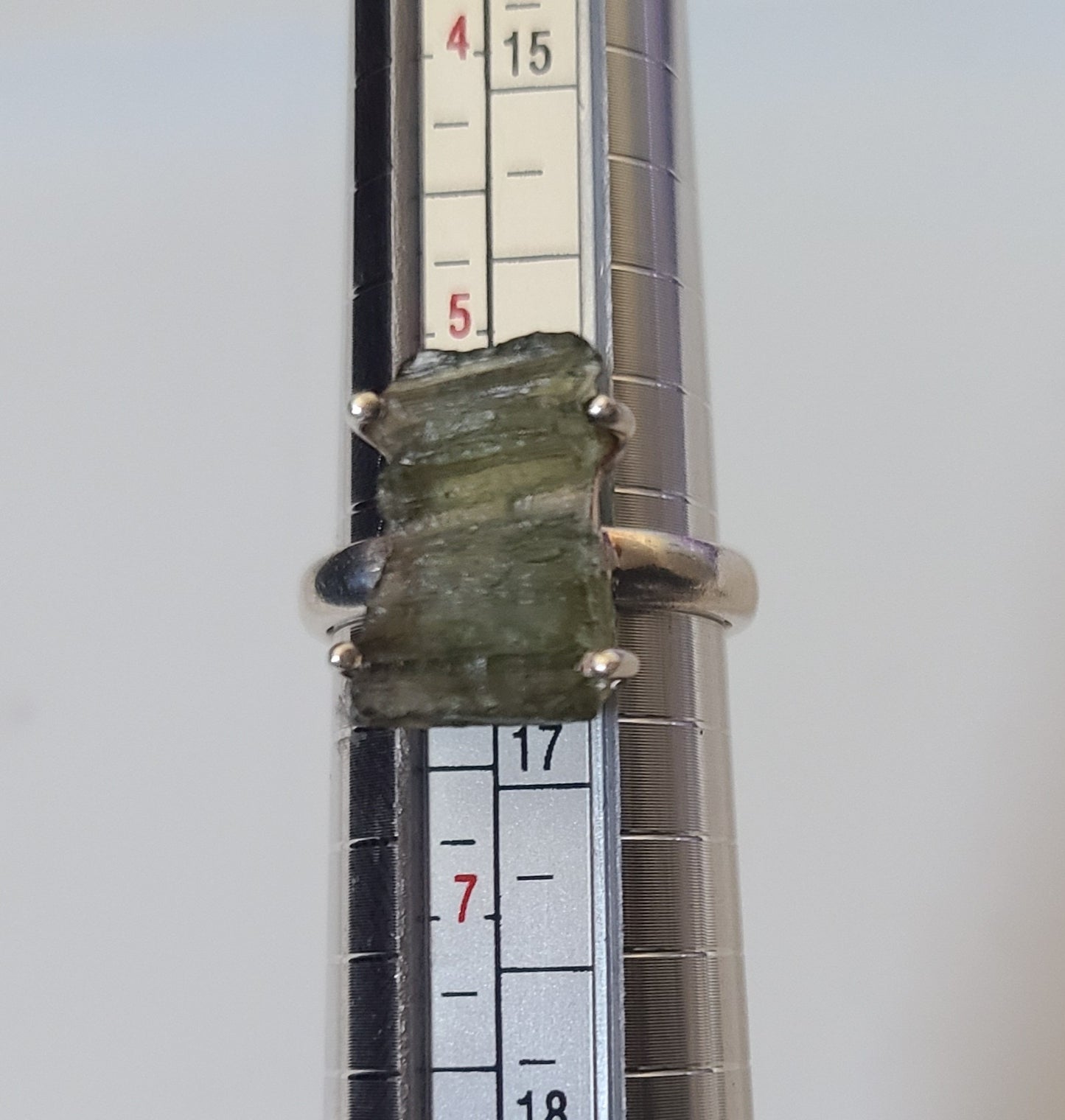 Authentic Rough Moldavite Ring in Sterling Silver (Size 6 US)
