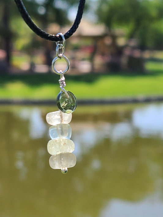 Moldavite and Libyan Desert Glass Charm on a Waxed Cotton Cord