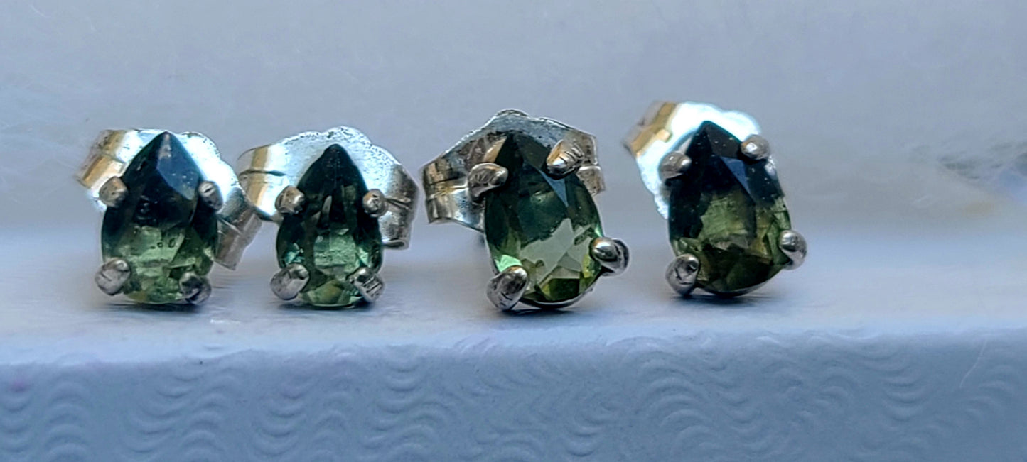 Dainty Faceted Pear Moldavite Earrings (5x3mm)