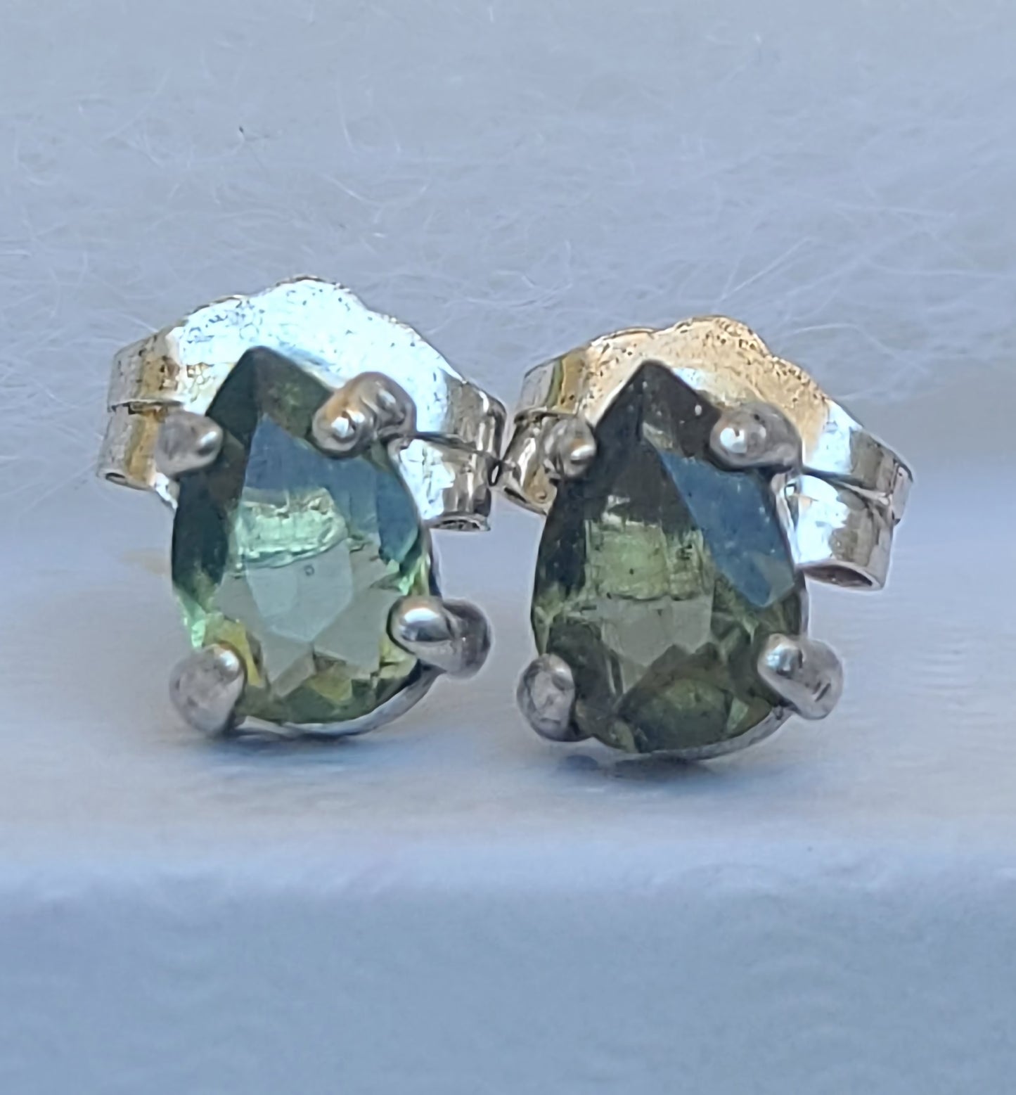 Dainty Faceted Pear Moldavite Earrings (5x3mm)