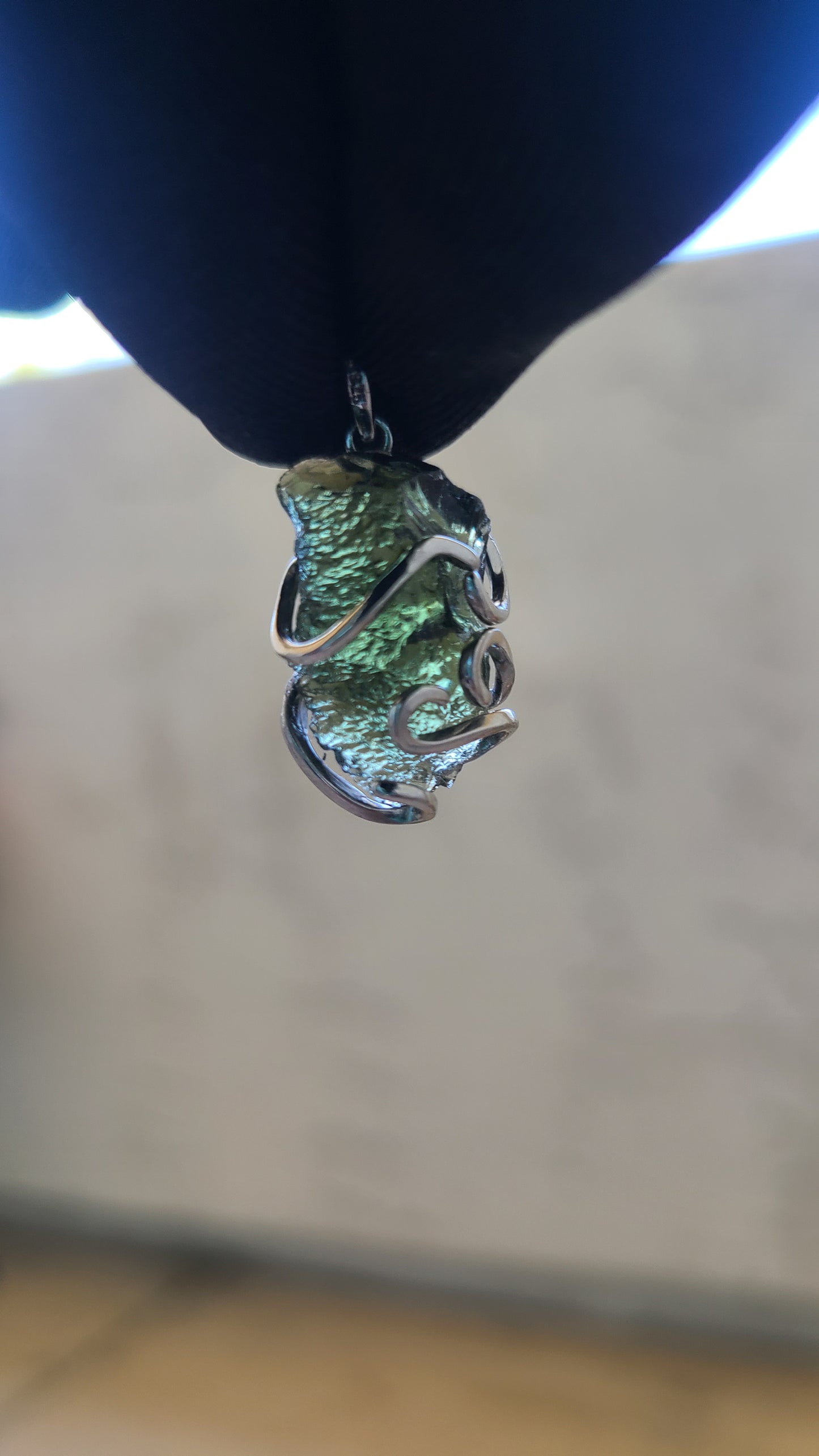 3.20g Rough Moldavite Pendant in Sterling Silver
