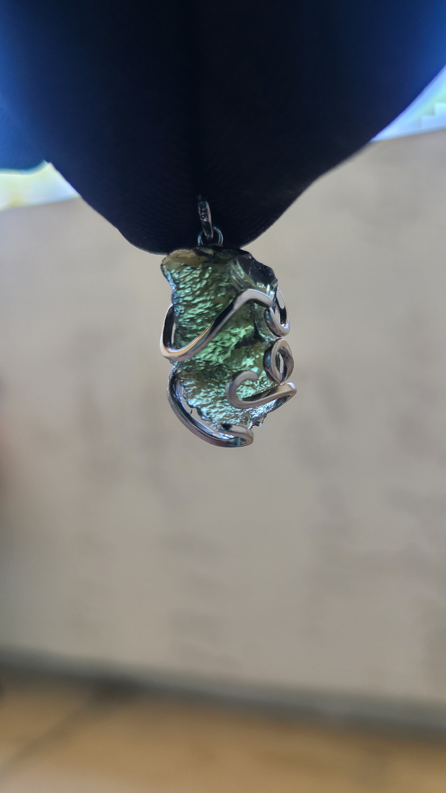 3.20g Rough Moldavite Pendant in Sterling Silver