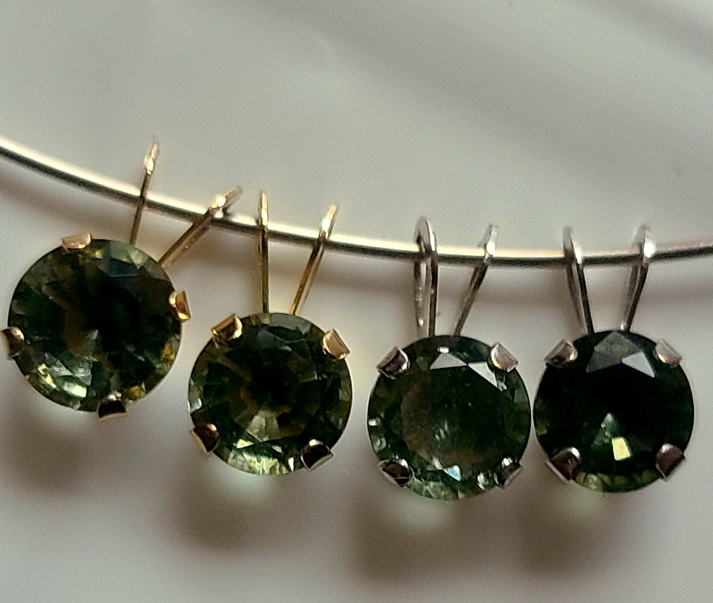 14K Solid Two-Tone White or Yellow Gold Minimalist Moldavite Pendant