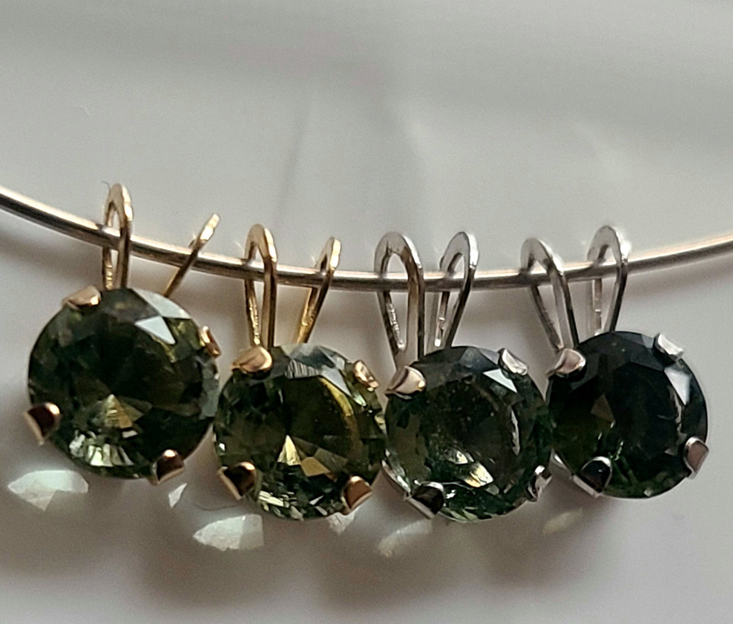 14K Solid Two-Tone White or Yellow Gold Minimalist Moldavite Pendant