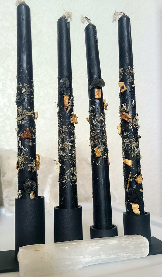 Black Beeswax Moldavite Taper Candles