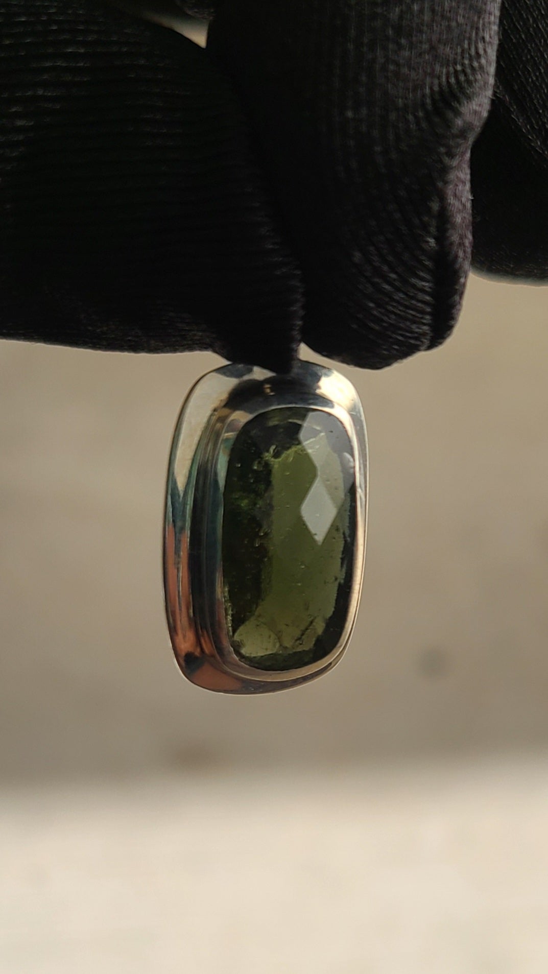 11+ Carat Faceted Moldavite Pendant in Sterling Silver