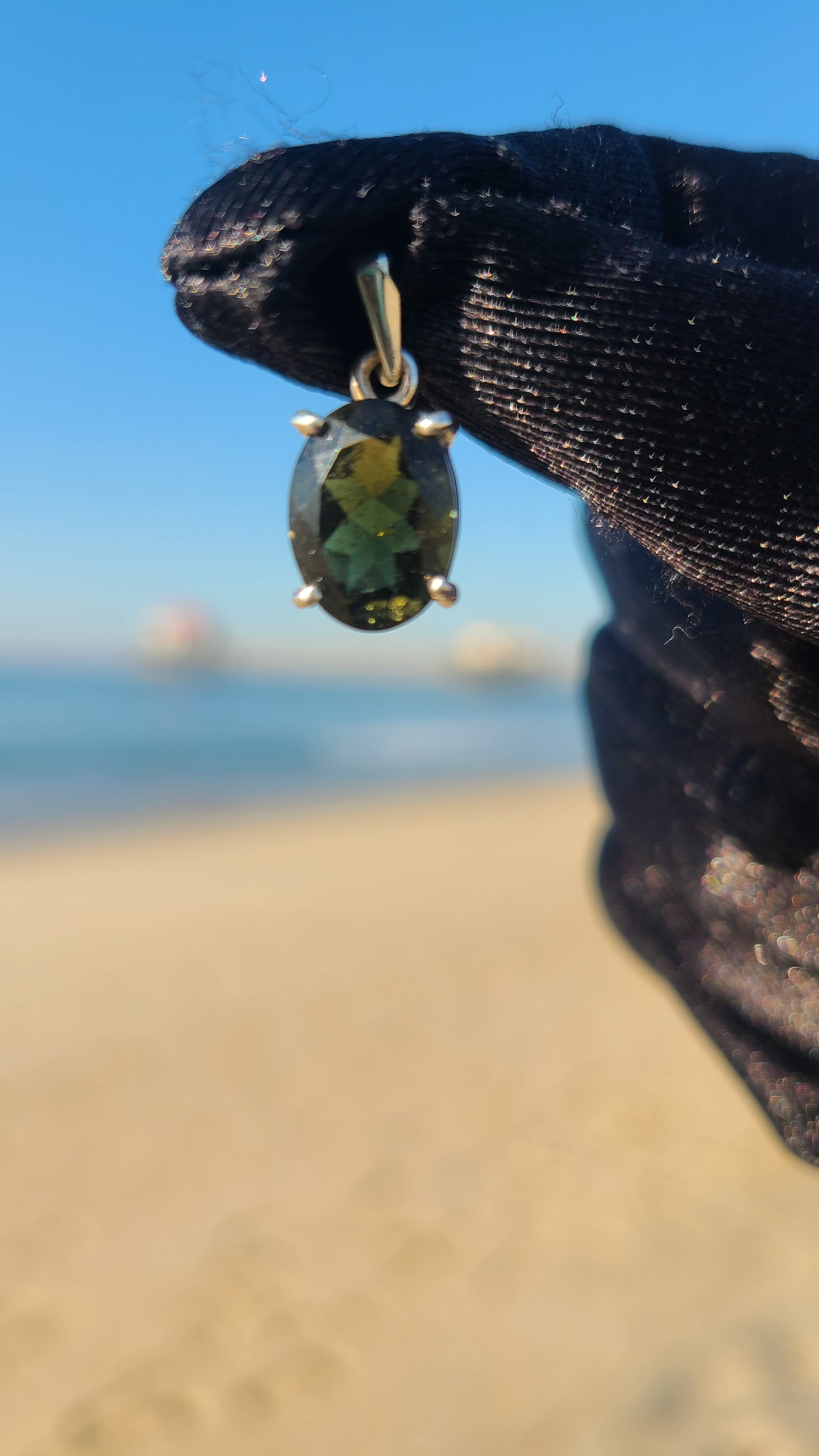 5+ Carat Faceted Moldavite Pendant in Sterling Silver