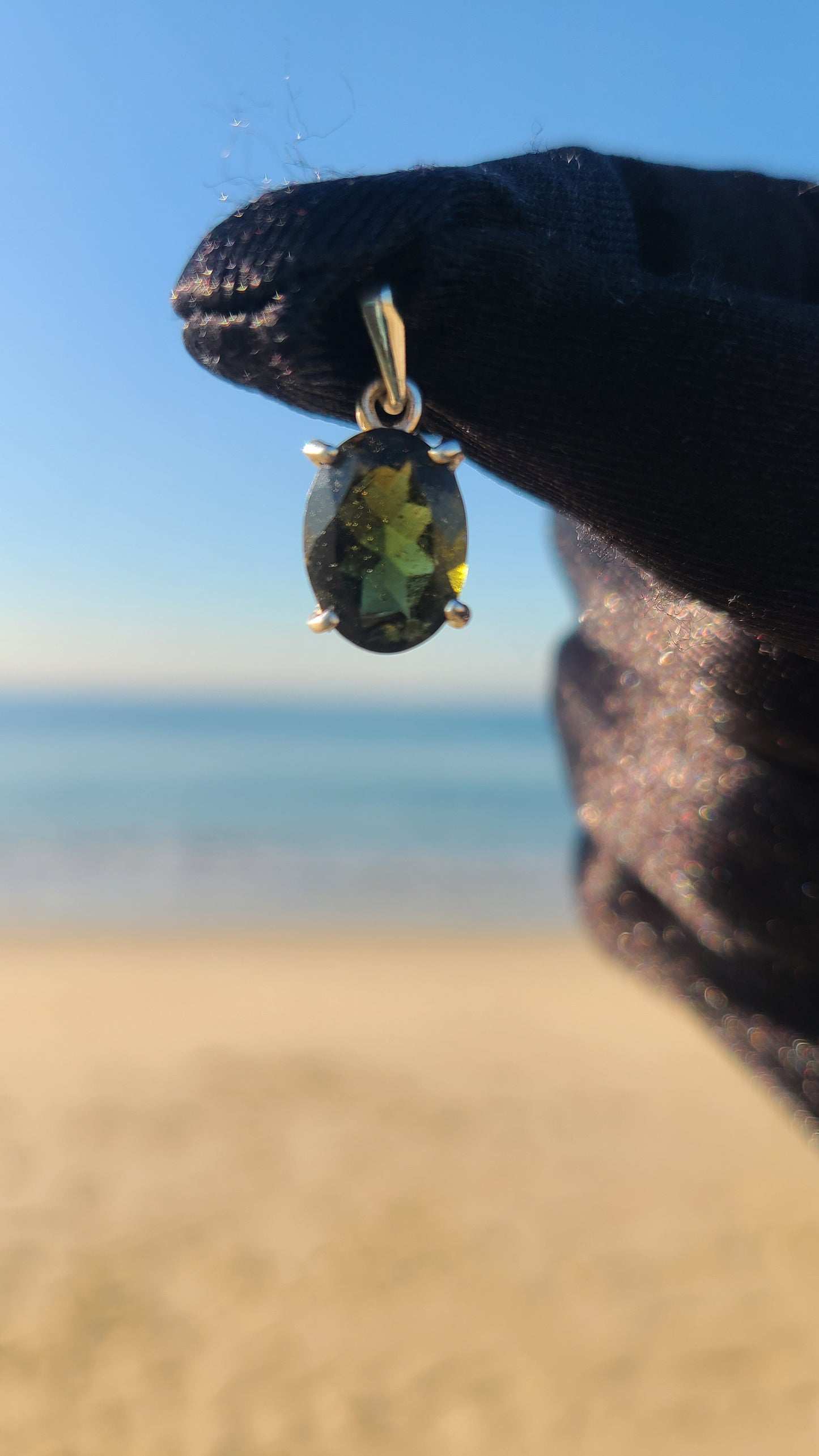 5+ Carat Faceted Moldavite Pendant in Sterling Silver