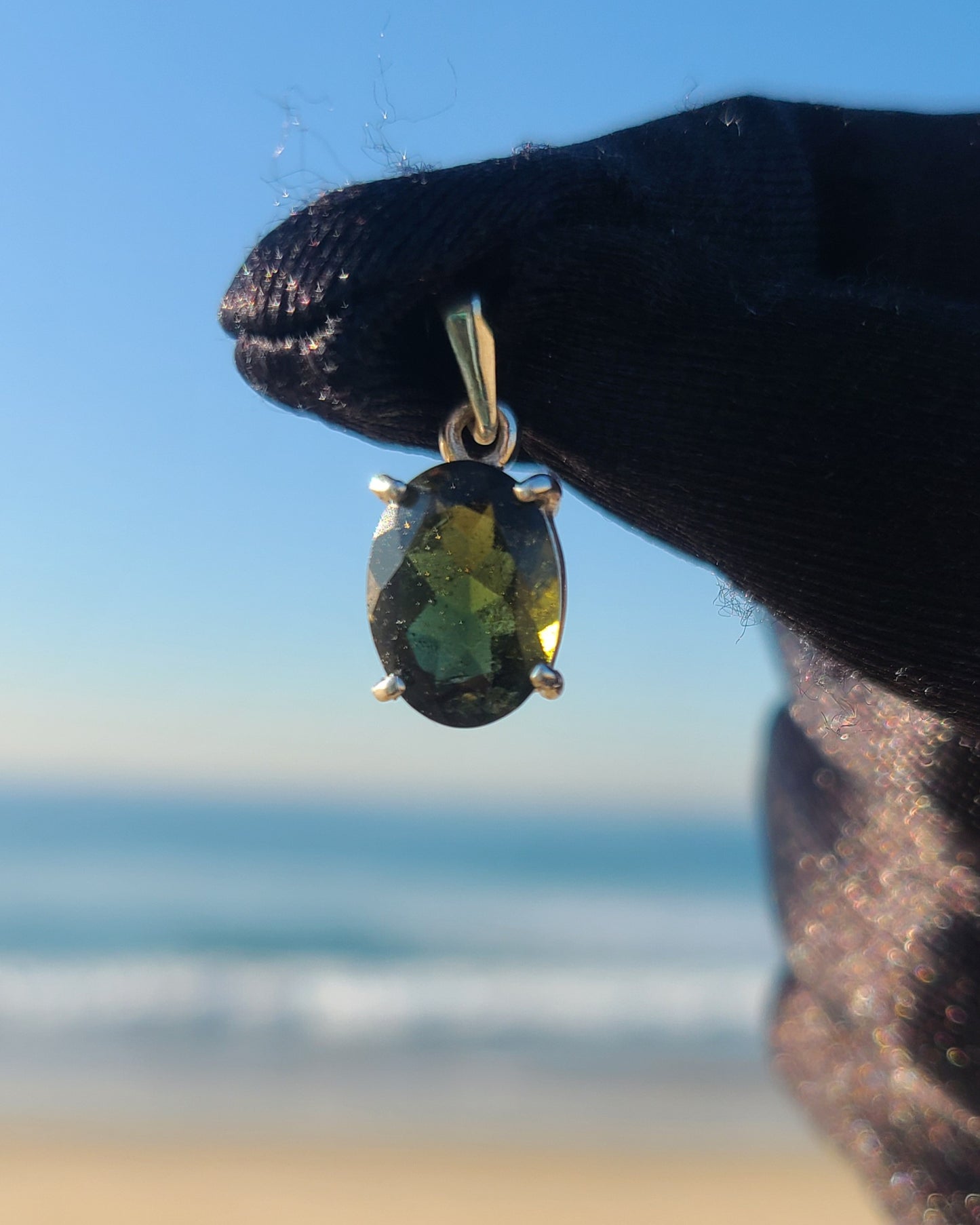 5+ Carat Faceted Moldavite Pendant in Sterling Silver