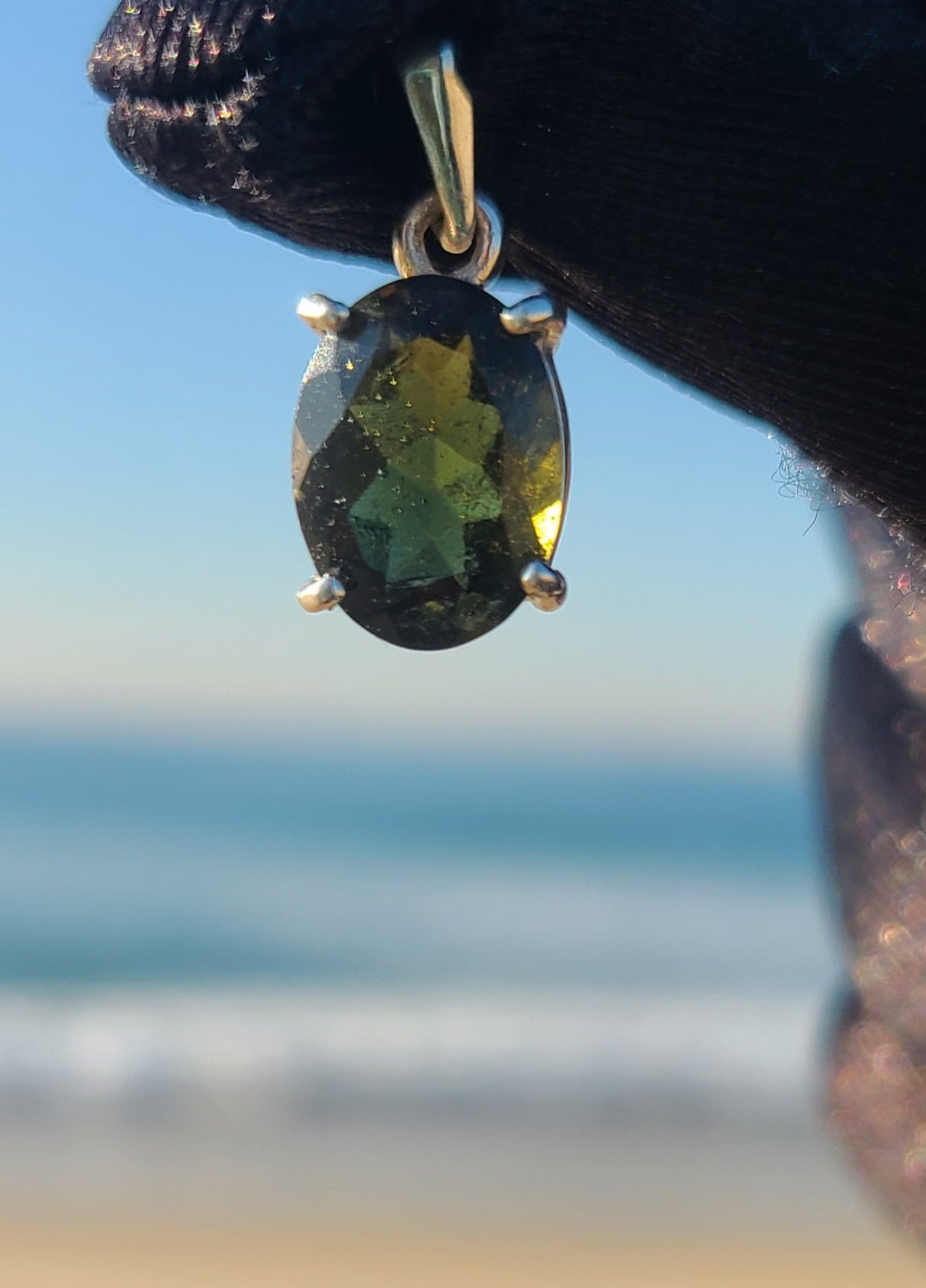5+ Carat Faceted Moldavite Pendant in Sterling Silver