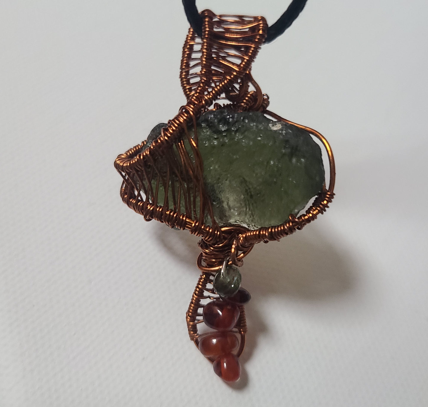 Moldavite Mushroom Pendant with Baltic Amber/Moldavite bead stem charm