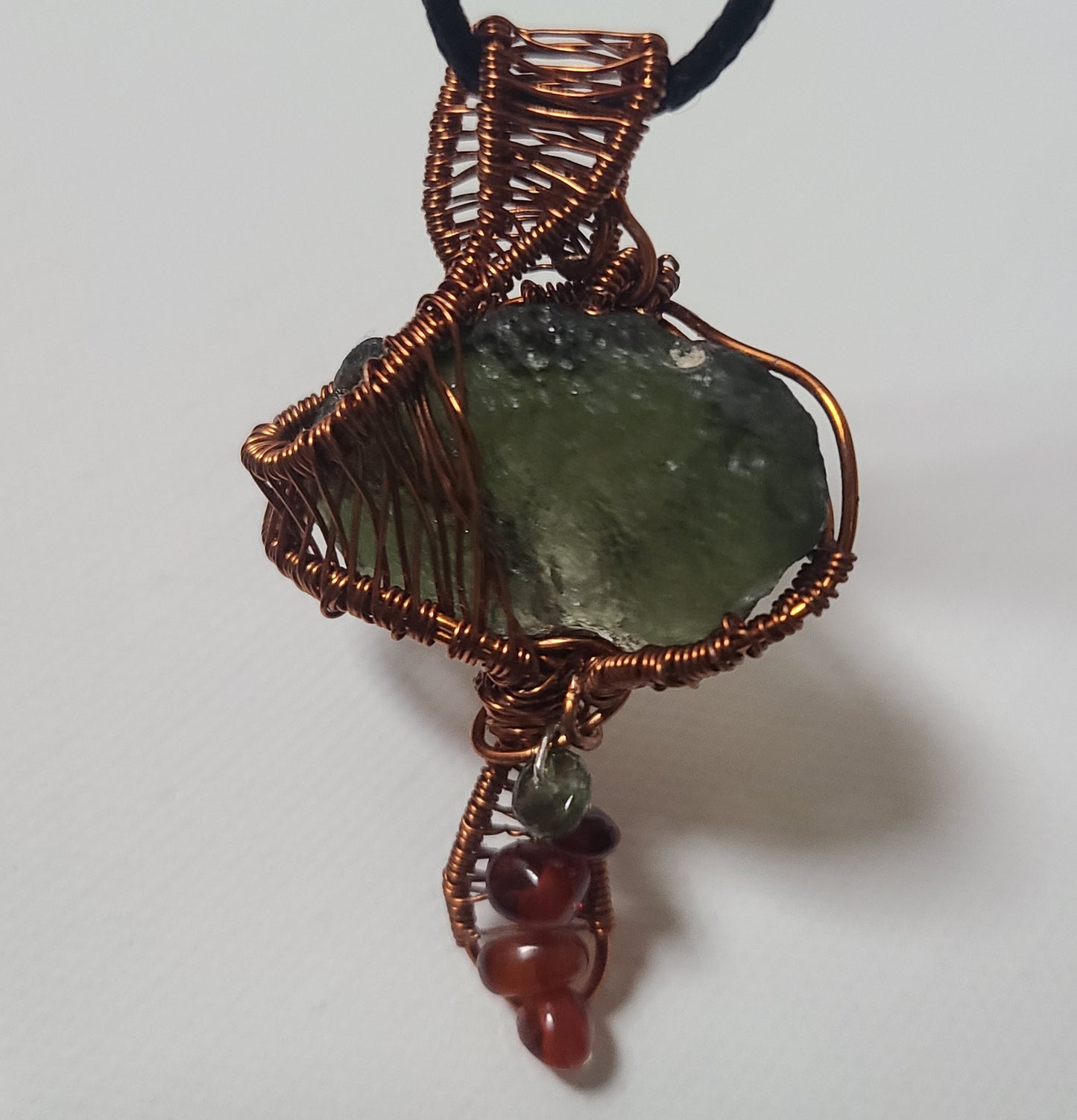 Moldavite Mushroom Pendant with Baltic Amber/Moldavite bead stem charm