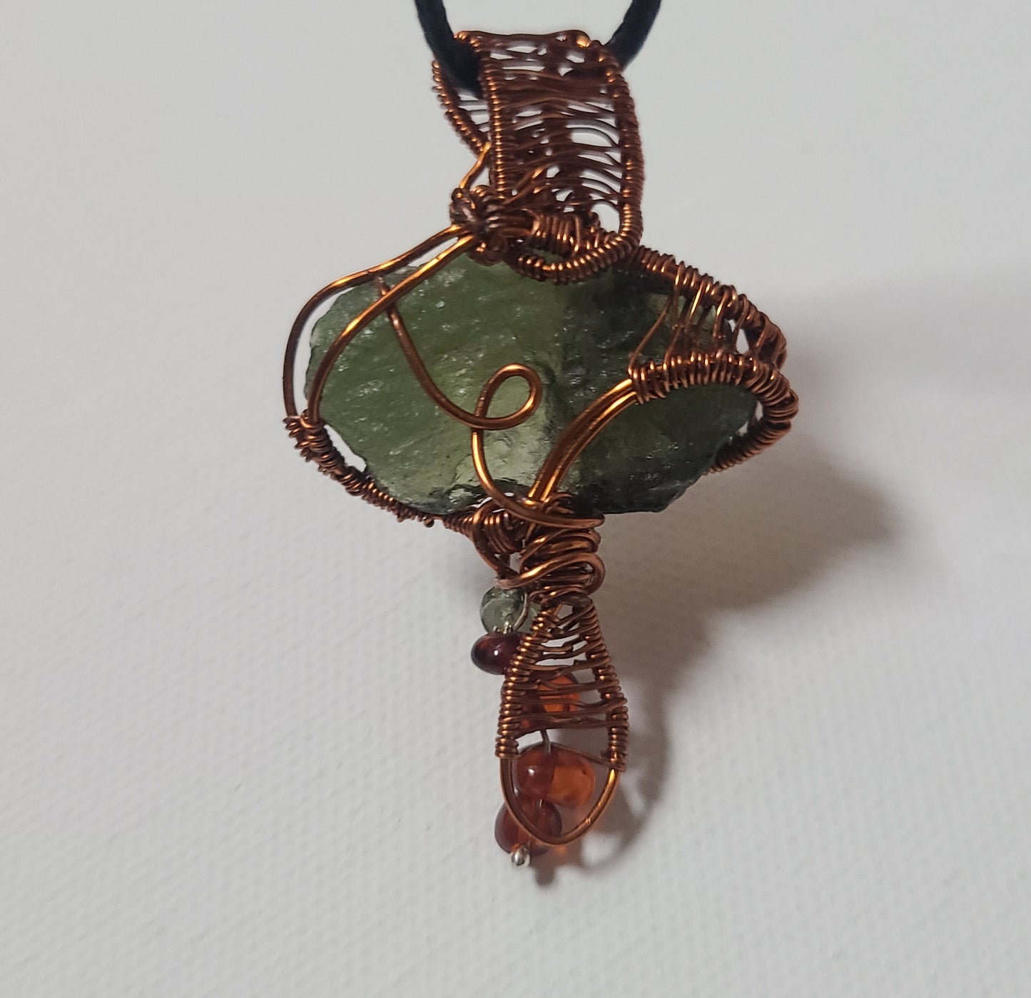Moldavite Mushroom Pendant with Baltic Amber/Moldavite bead stem charm