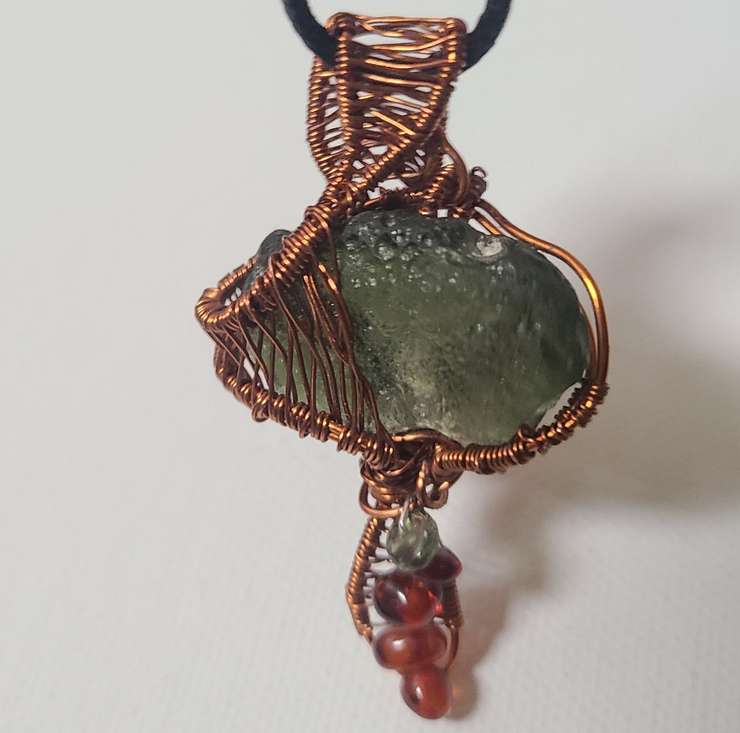 Moldavite Mushroom Pendant with Baltic Amber/Moldavite bead stem charm