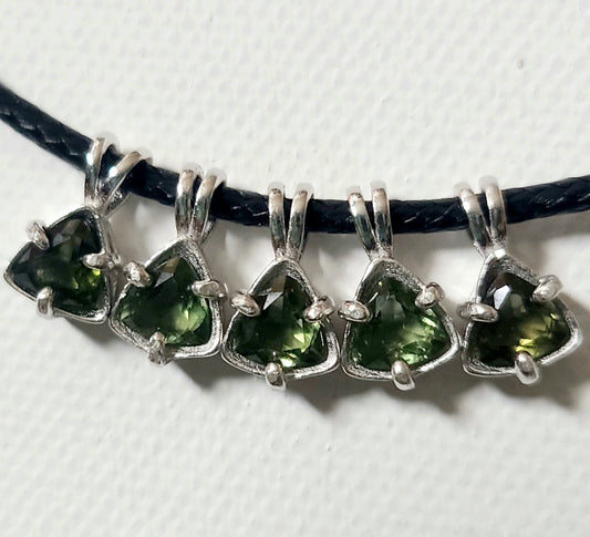 Genuine Trillion Moldavite Pendant in Sterling Silver