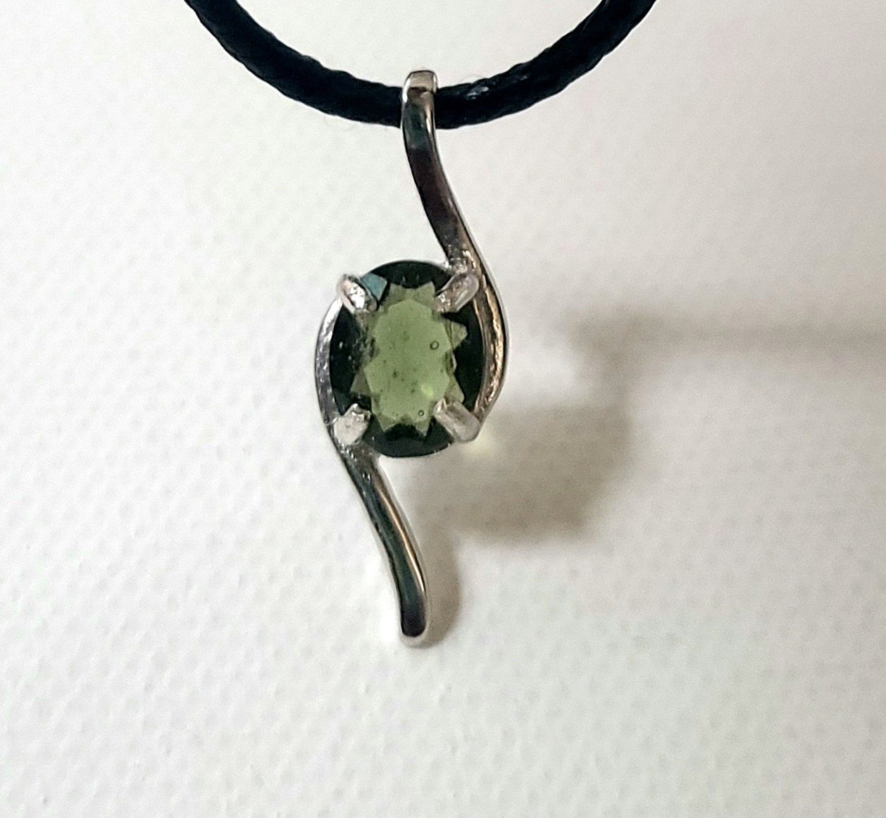 Authentic Faceted Moldavite Pendant in Sterling Silver