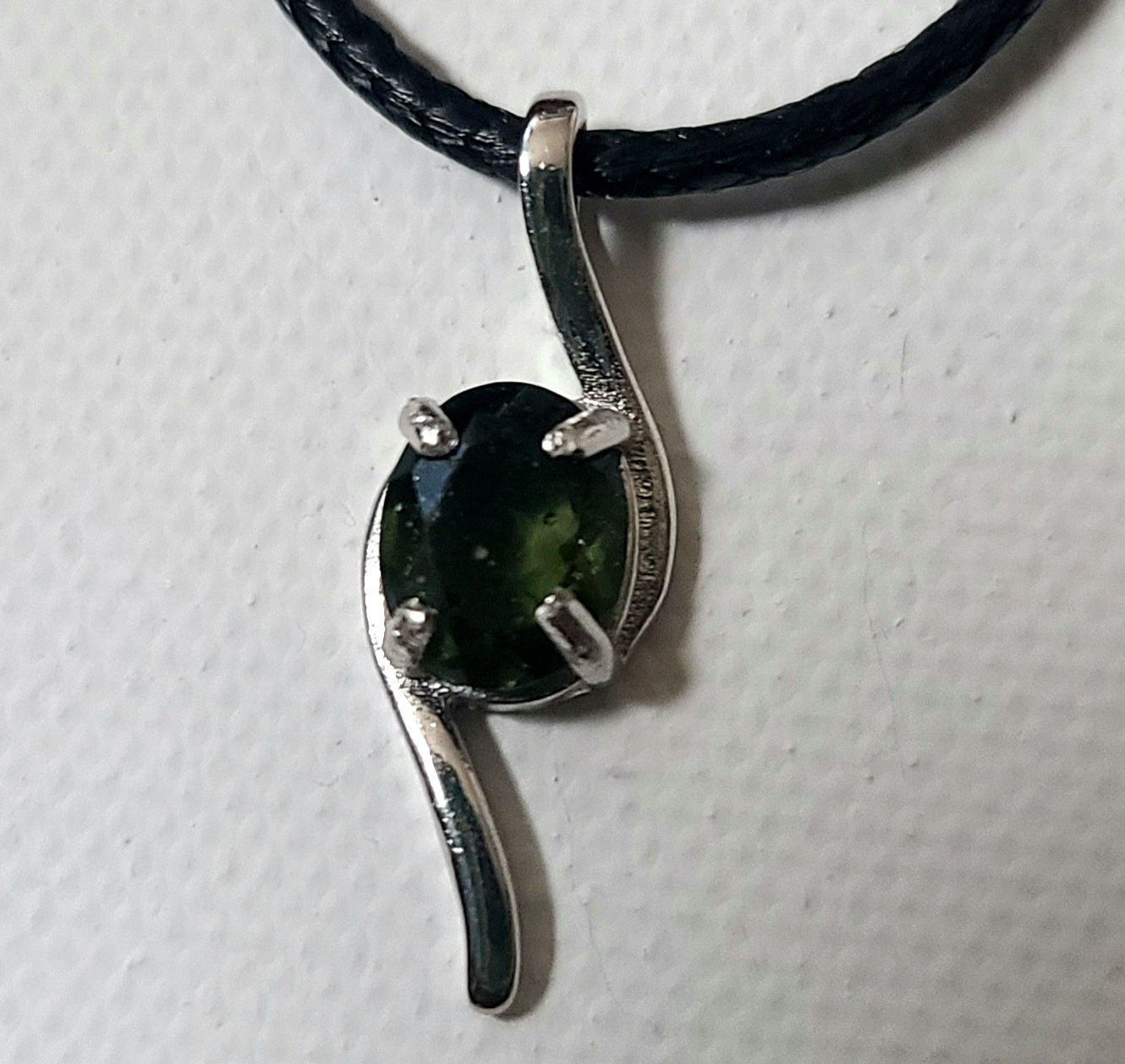 Authentic Faceted Moldavite Pendant in Sterling Silver