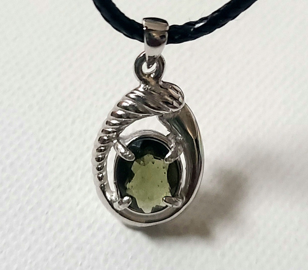 Authentic Bulky Faceted Moldavite Pendant in Sterling Silver