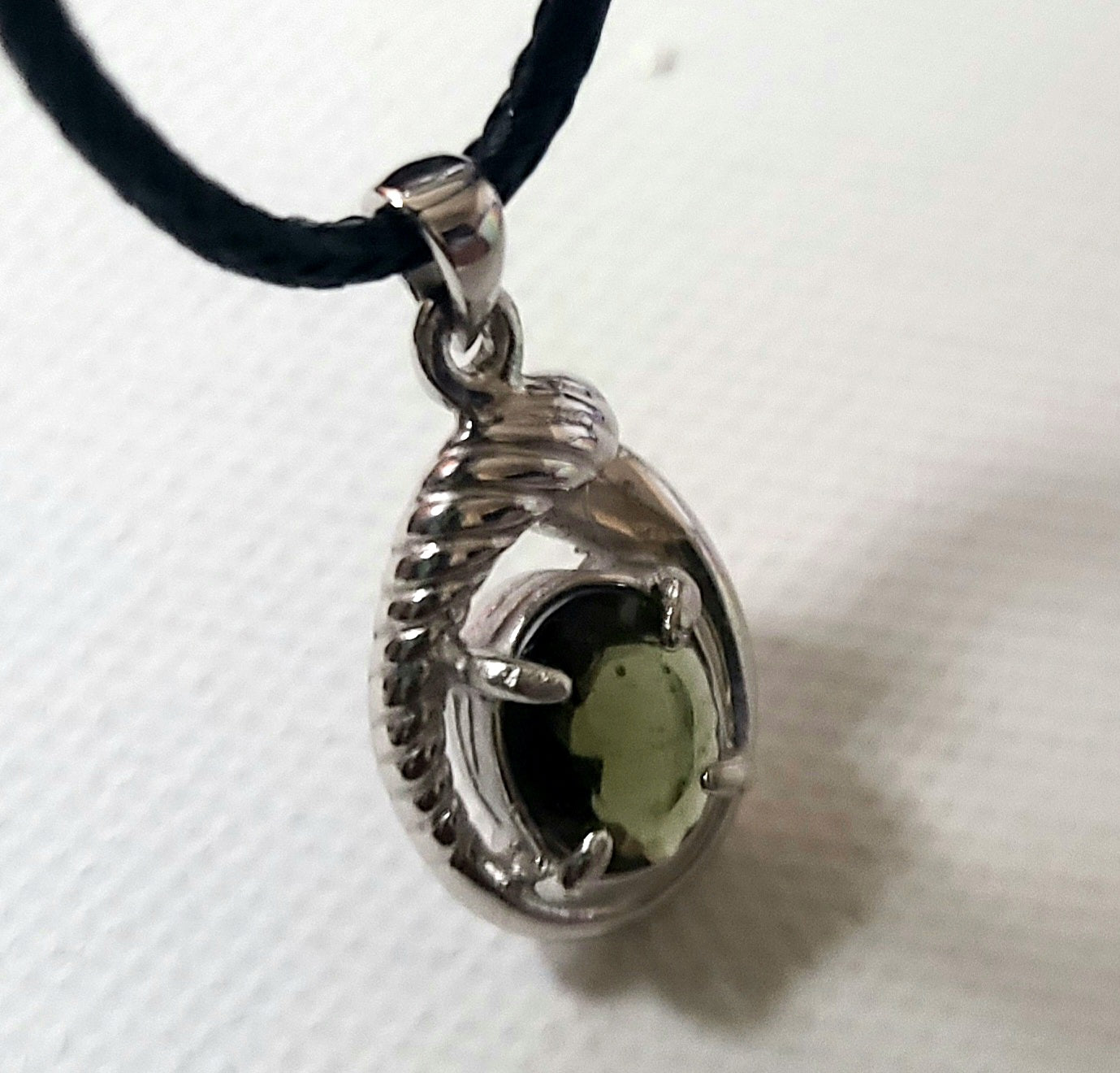 Authentic Bulky Faceted Moldavite Pendant in Sterling Silver