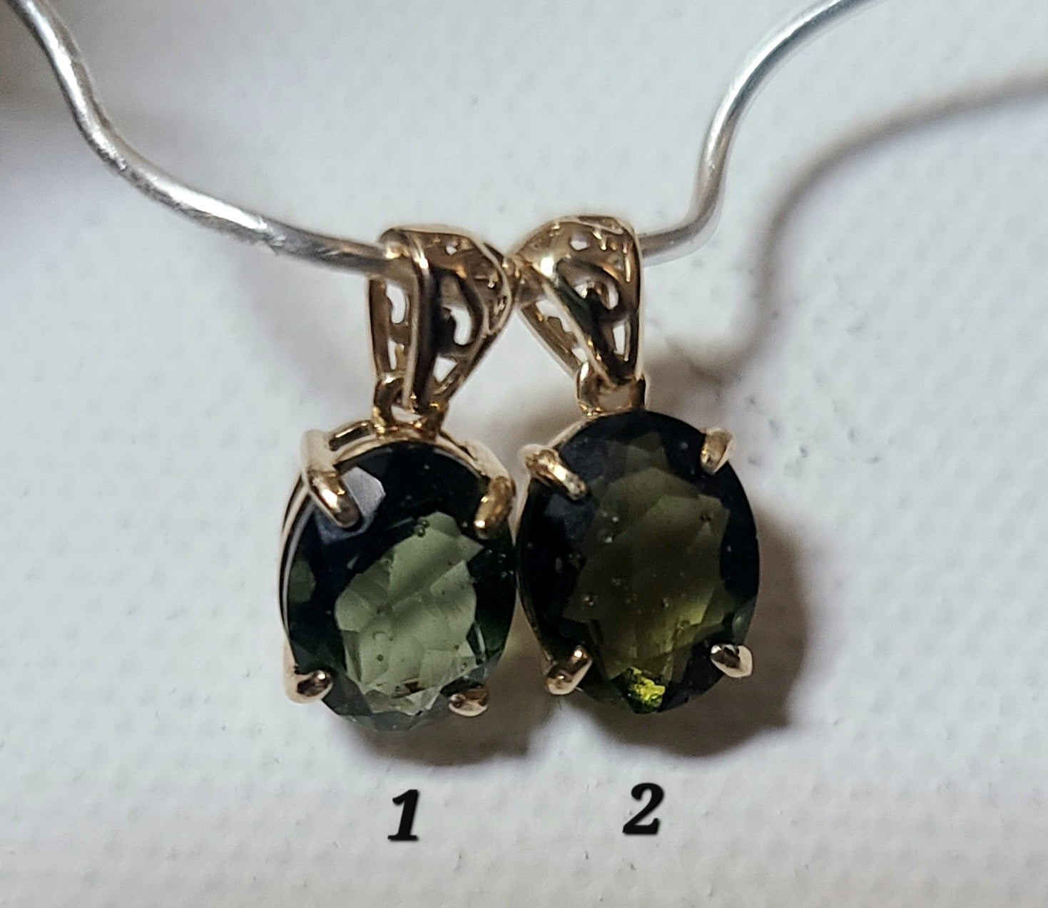 Beautiful Genuine Faceted Moldavite Pendant in Solid 14K Gold