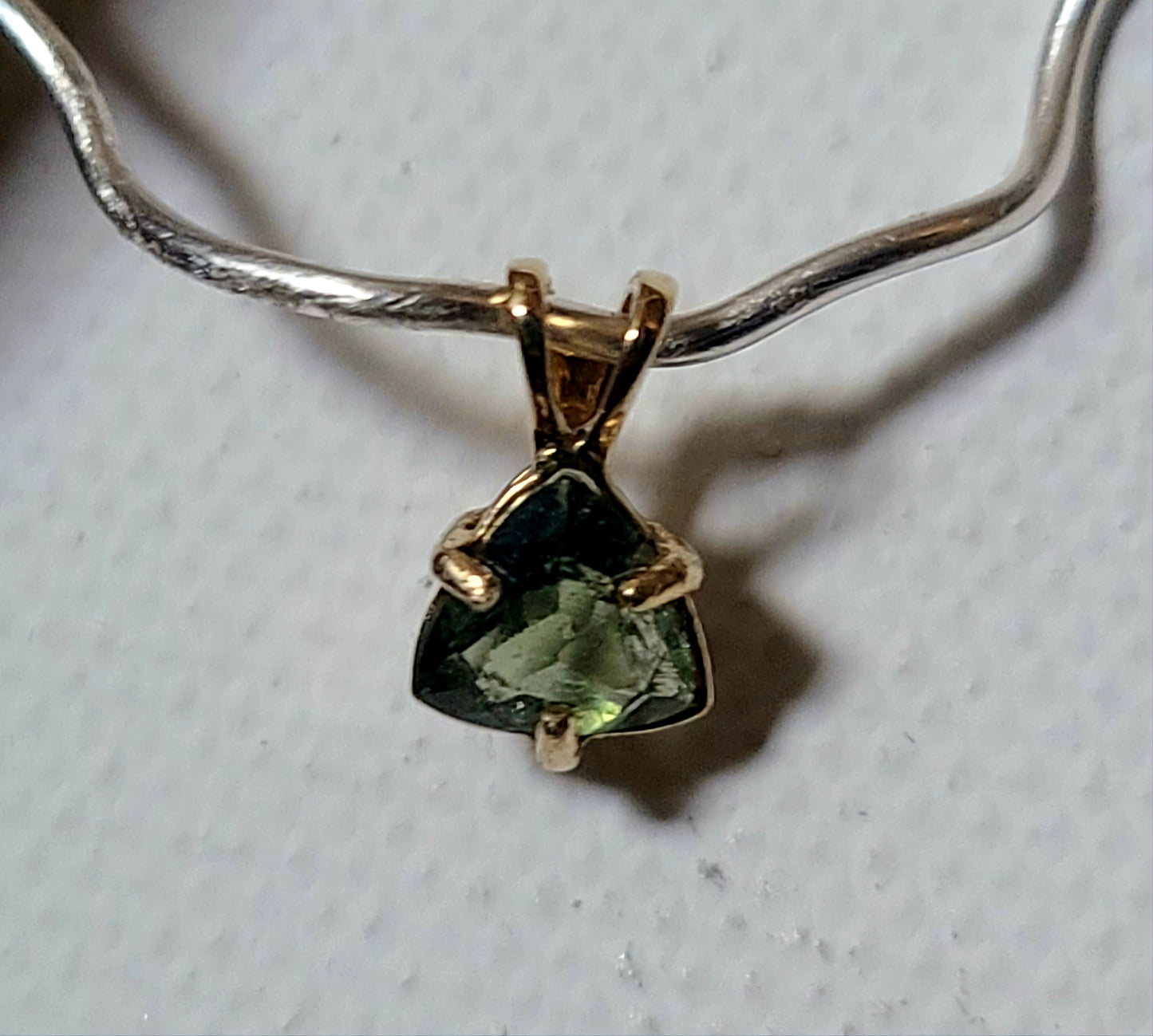 Genuine Trillion Moldavite Pendant in Solid 14K Gold