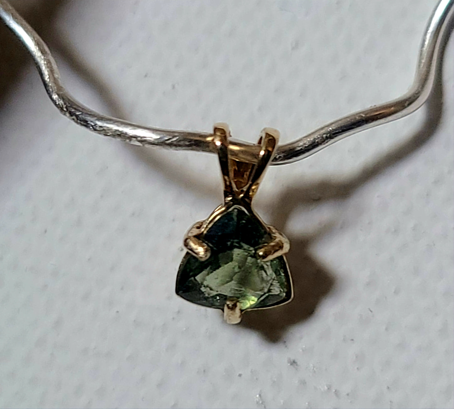 Genuine Trillion Moldavite Pendant in Solid 14K Gold