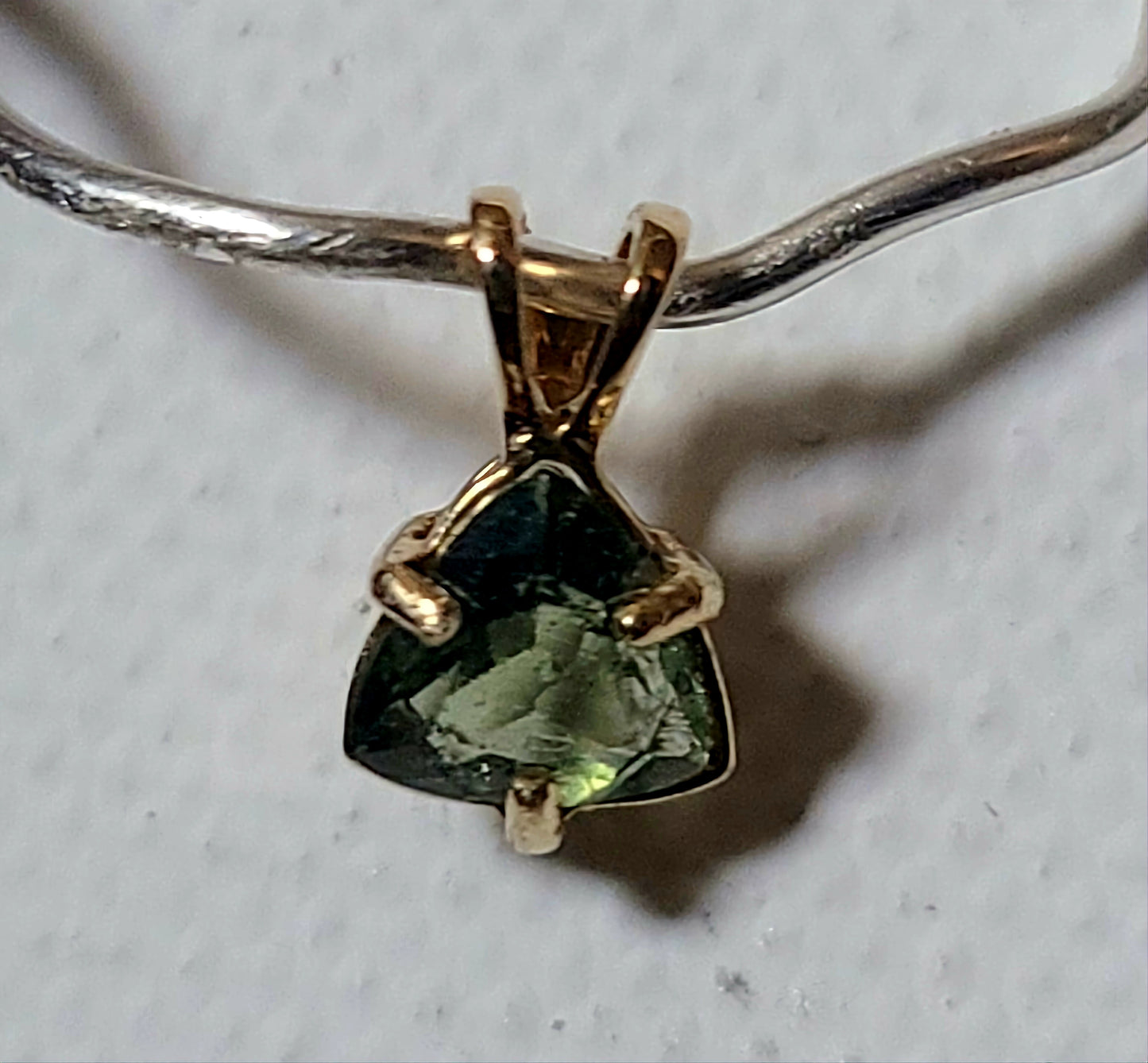 Genuine Trillion Moldavite Pendant in Solid 14K Gold