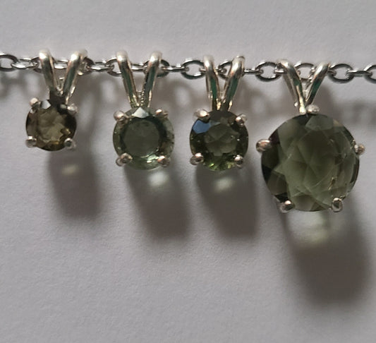 Dainty Authentic Moldavite Pendant in Sterling Silver