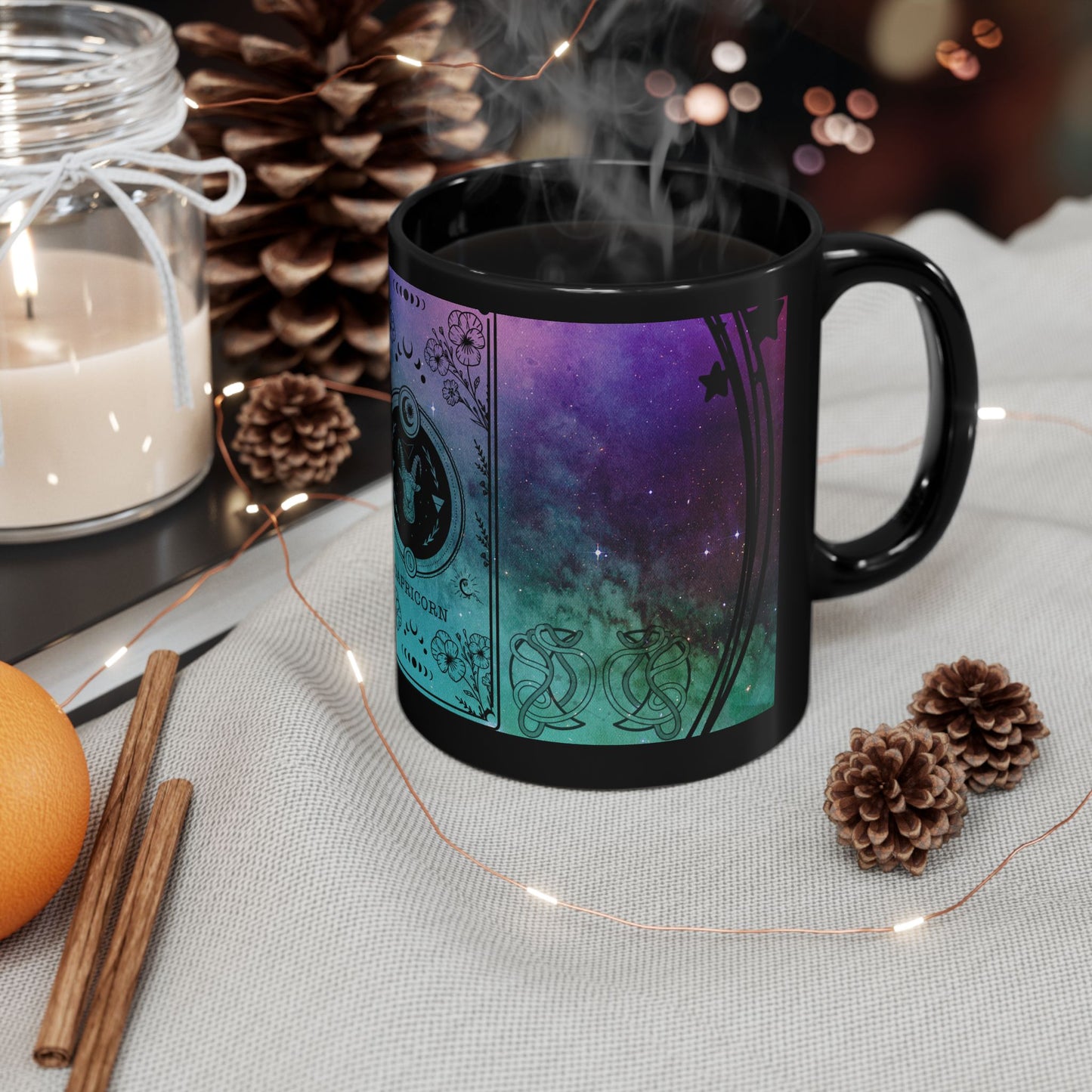 Capricorn Stardust Black Ceramic Mug