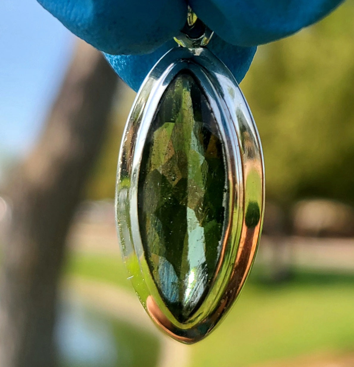 Genuine Large Faceted Moldavite Pendant (15ct)