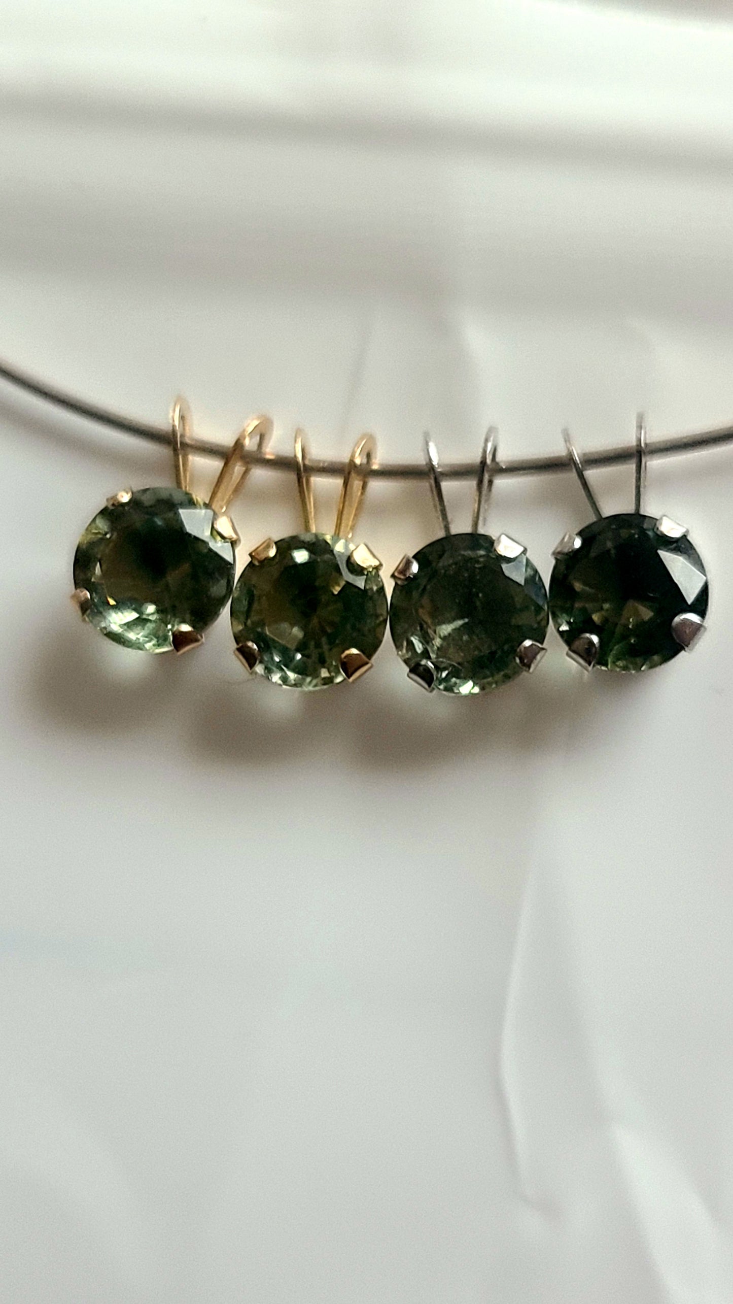 14K Solid Two-Tone White or Yellow Gold Minimalist Moldavite Pendant