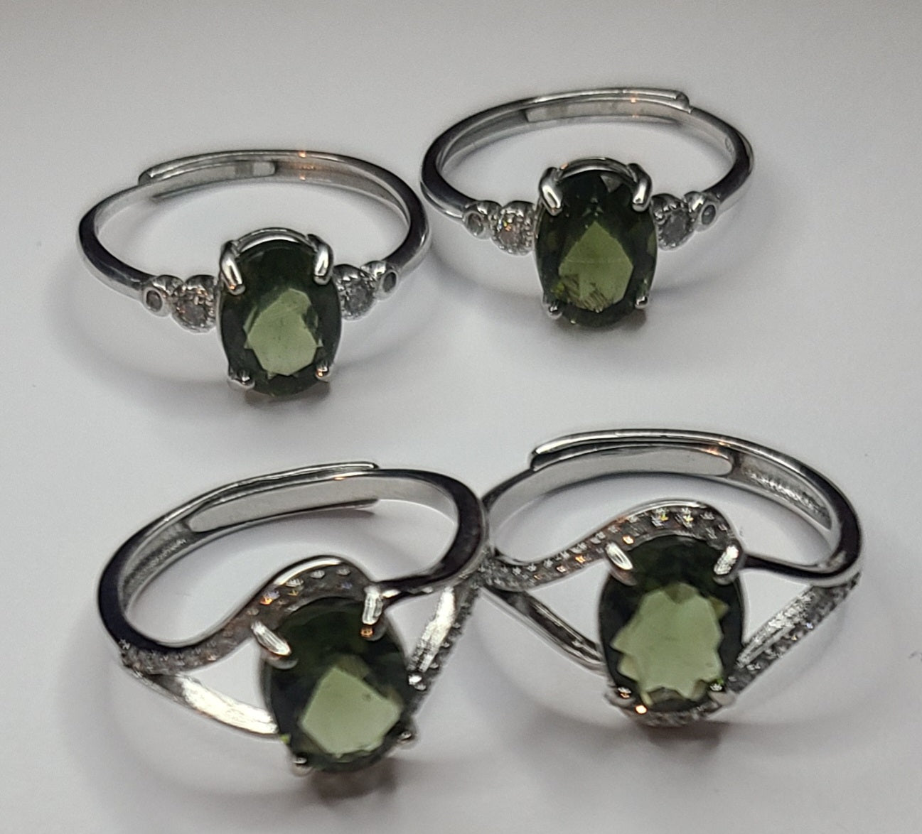 Authentic Faceted Moldavite Adjustable Ring in Sterling Silver