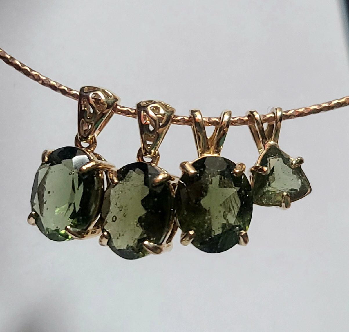 Genuine Trillion Moldavite Pendant in Solid 14K Gold