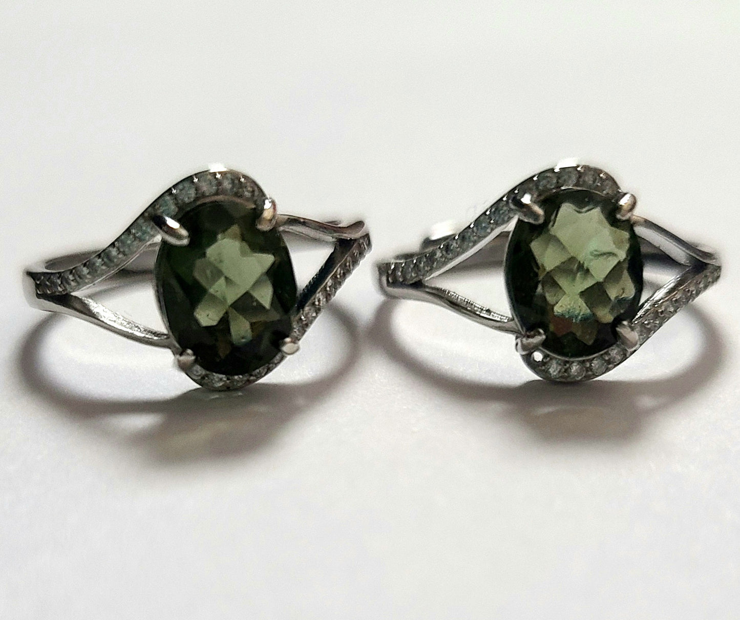 Authentic Faceted Moldavite Adjustable Ring in Sterling Silver