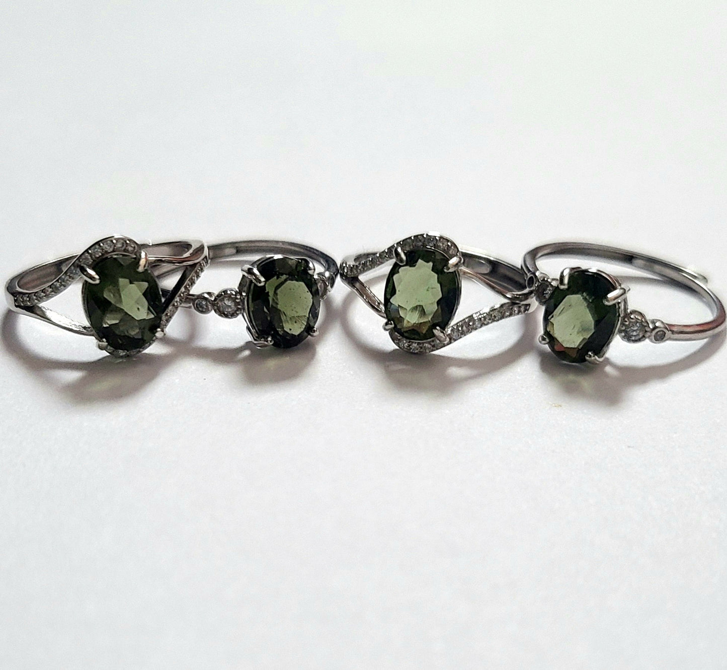 Authentic Faceted Moldavite Adjustable Ring in Sterling Silver
