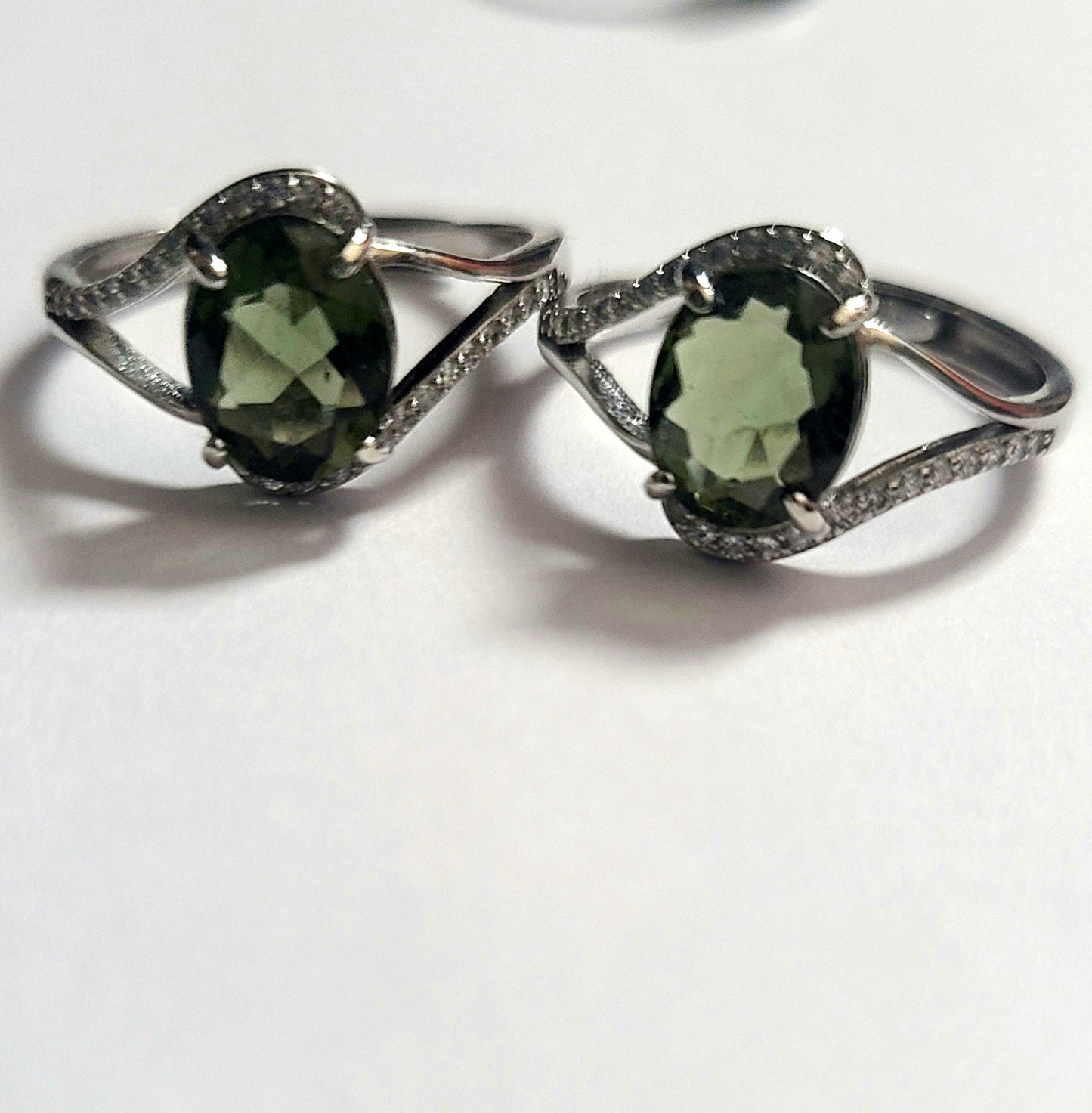 Authentic Faceted Moldavite Adjustable Ring in Sterling Silver