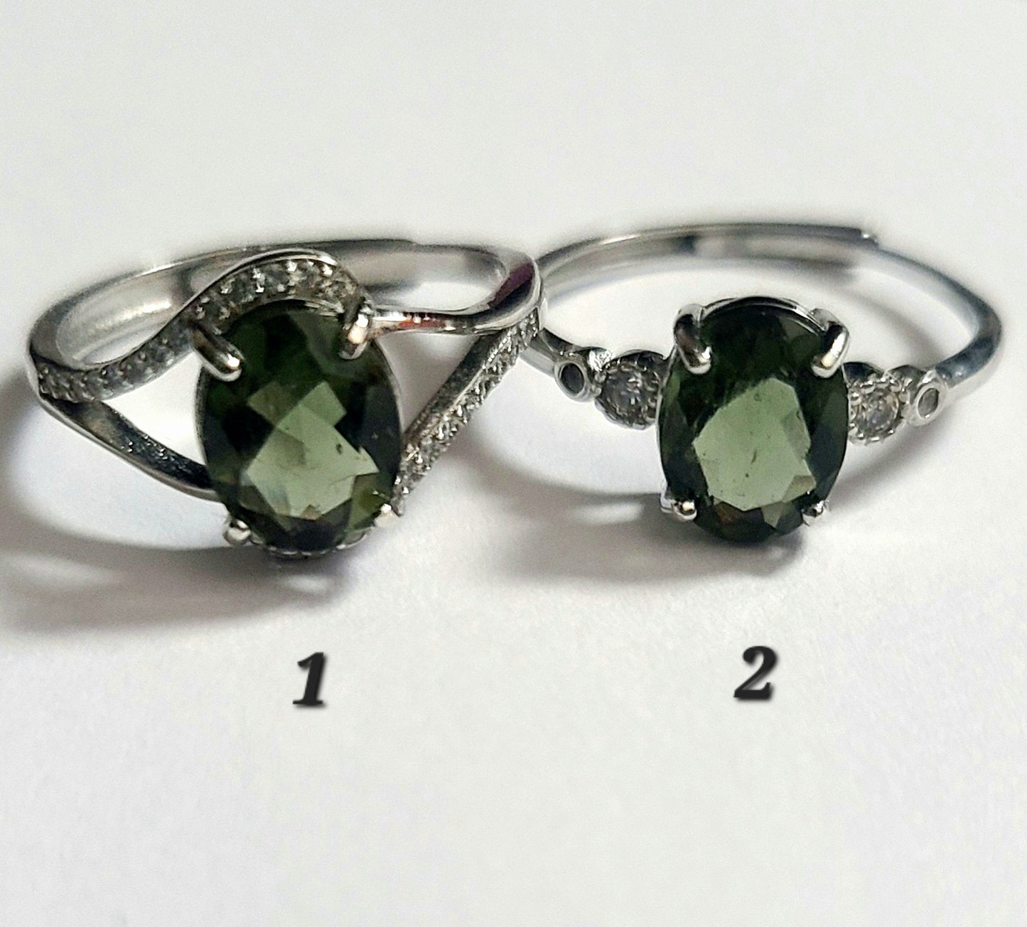 Authentic Faceted Moldavite Adjustable Ring in Sterling Silver