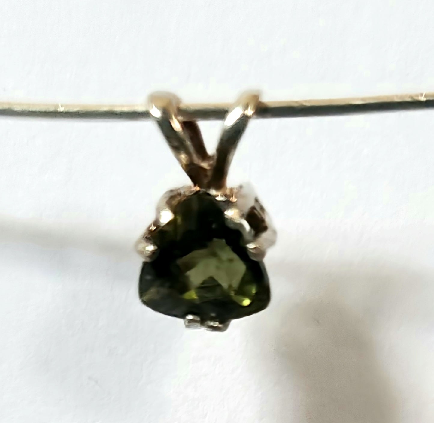 Triangular Faceted Moldavite Pendant in Sterling Silver