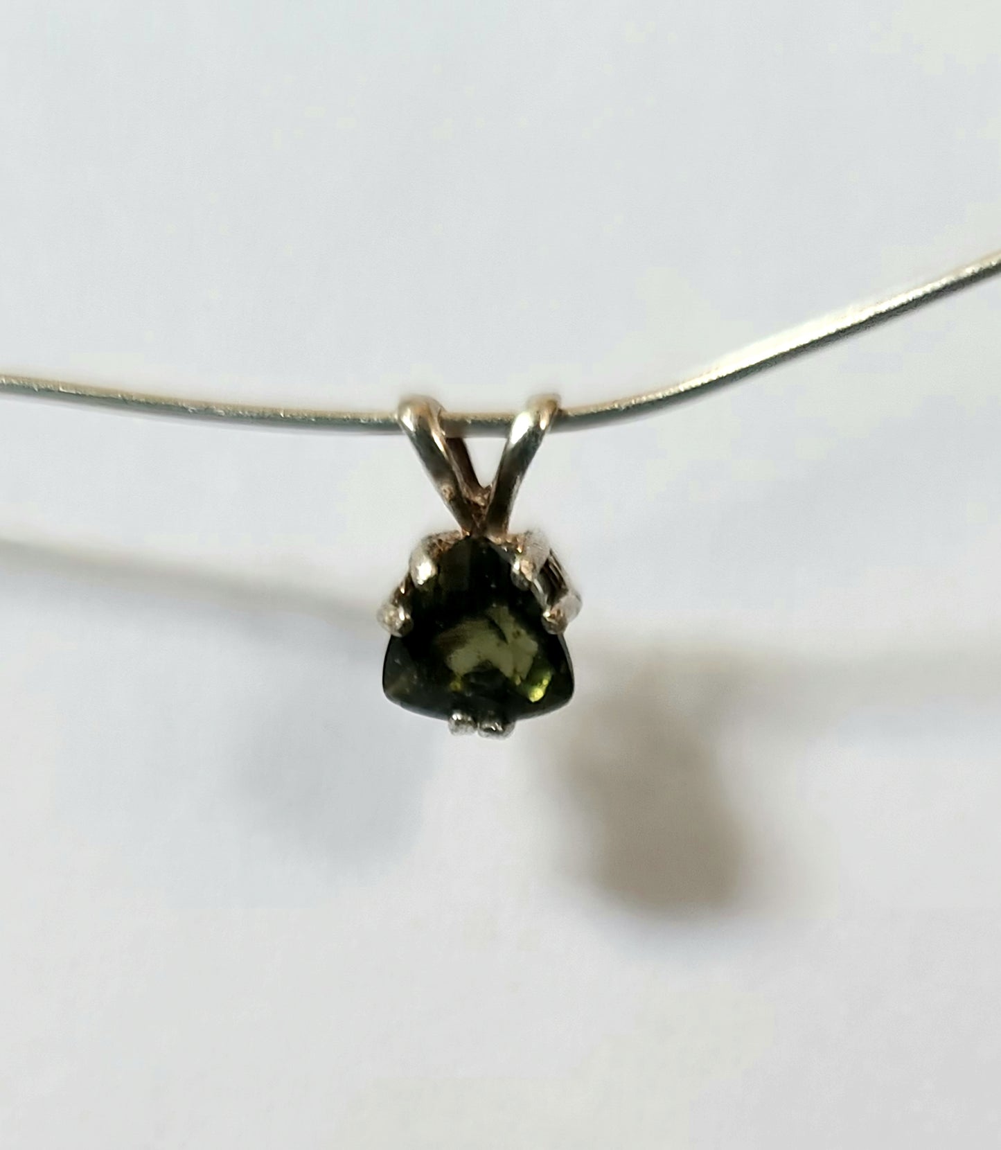 Triangular Faceted Moldavite Pendant in Sterling Silver
