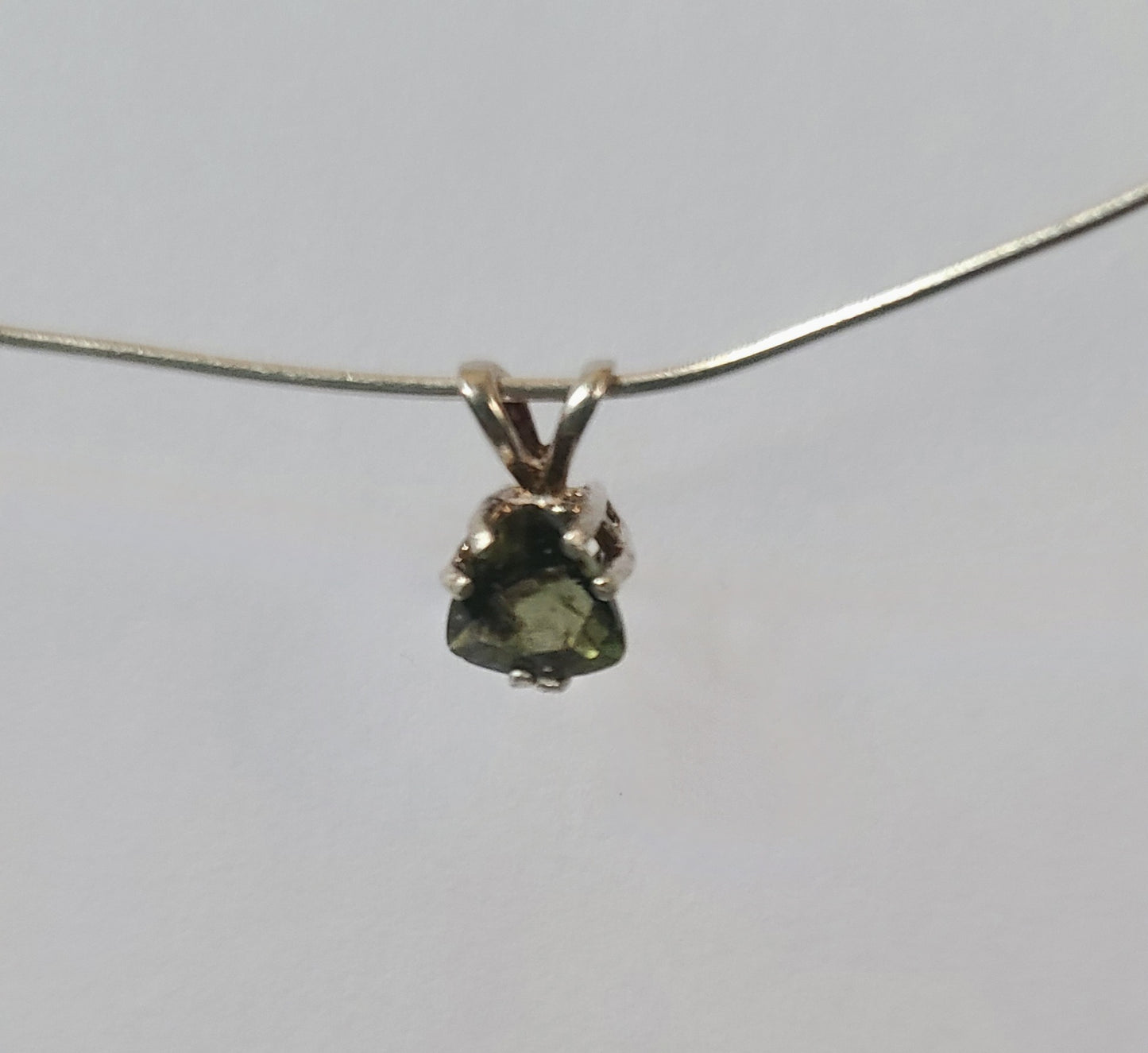 Triangular Faceted Moldavite Pendant in Sterling Silver