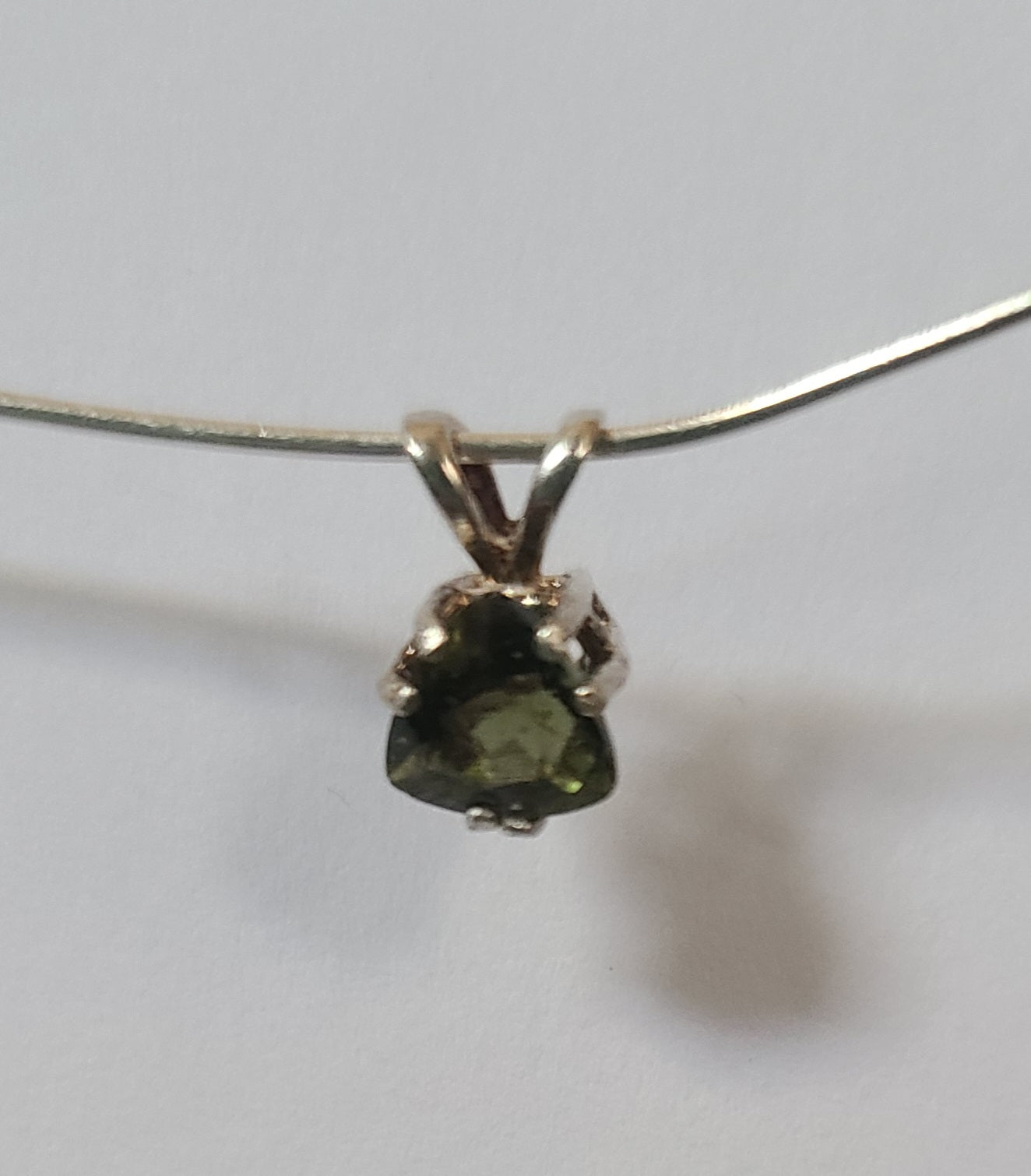 Triangular Faceted Moldavite Pendant in Sterling Silver