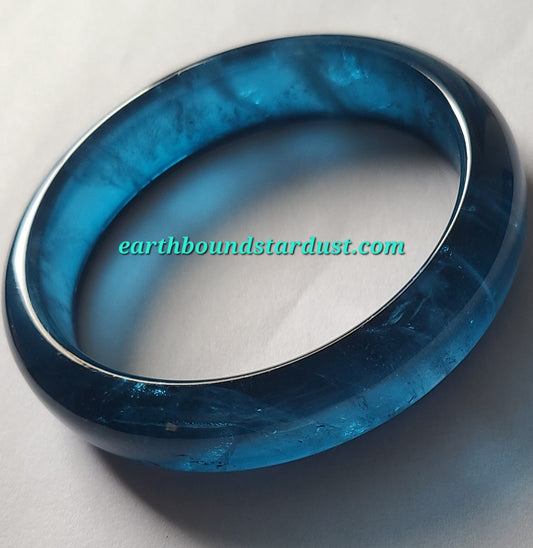 Ocean Blue Aquamarine Bangle Top Quality Collector's Grade 62.6mm EXTREMELY RARE *Black Beryl Inclusions*