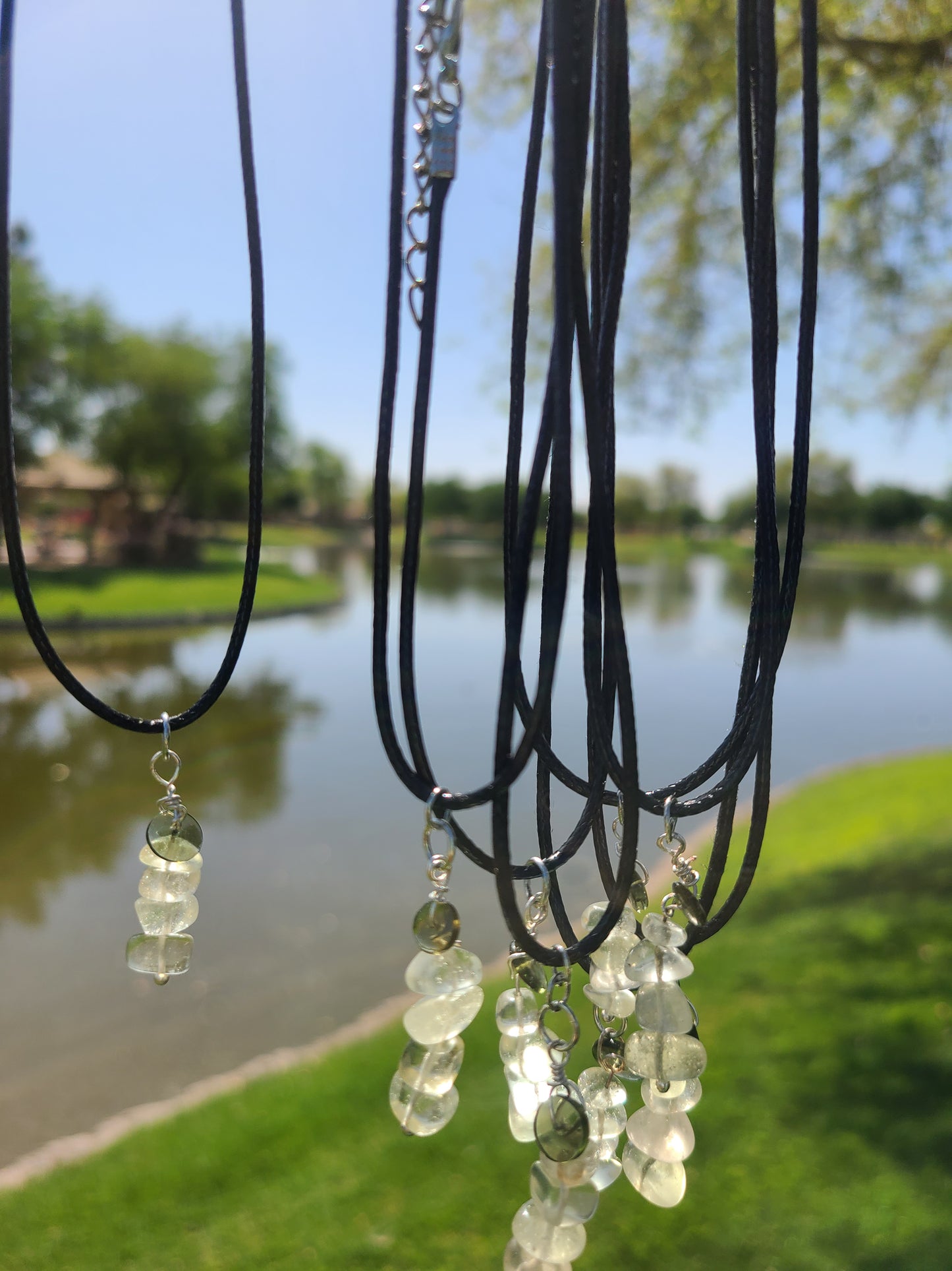 Moldavite and Libyan Desert Glass Charm on a Waxed Cotton Cord