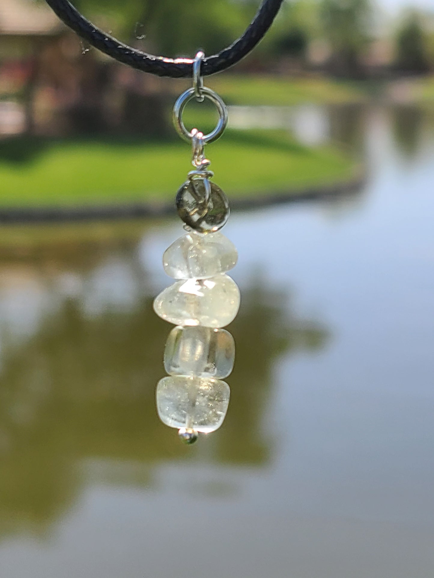 Moldavite and Libyan Desert Glass Charm on a Waxed Cotton Cord